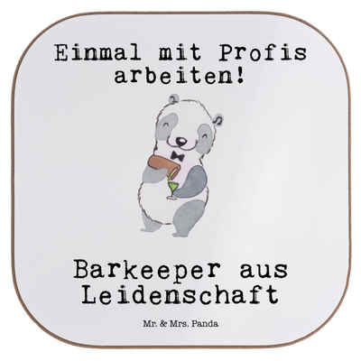 Mr. & Mrs. Panda Getränkeuntersetzer Barkeeper Leidenschaft - Weiß - Geschenk, Barbesitzer, Bierdeckel, Ku, 1-tlg., Handgezeichnete Motive