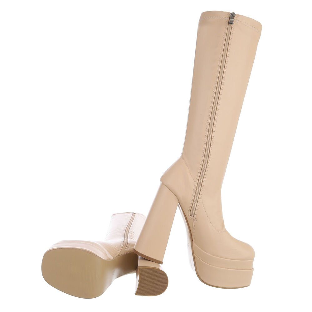 Ital-Design Damen Party & Clubwear Plateaustiefel (81409637) Blockabsatz High-Heel Stiefel in Beige