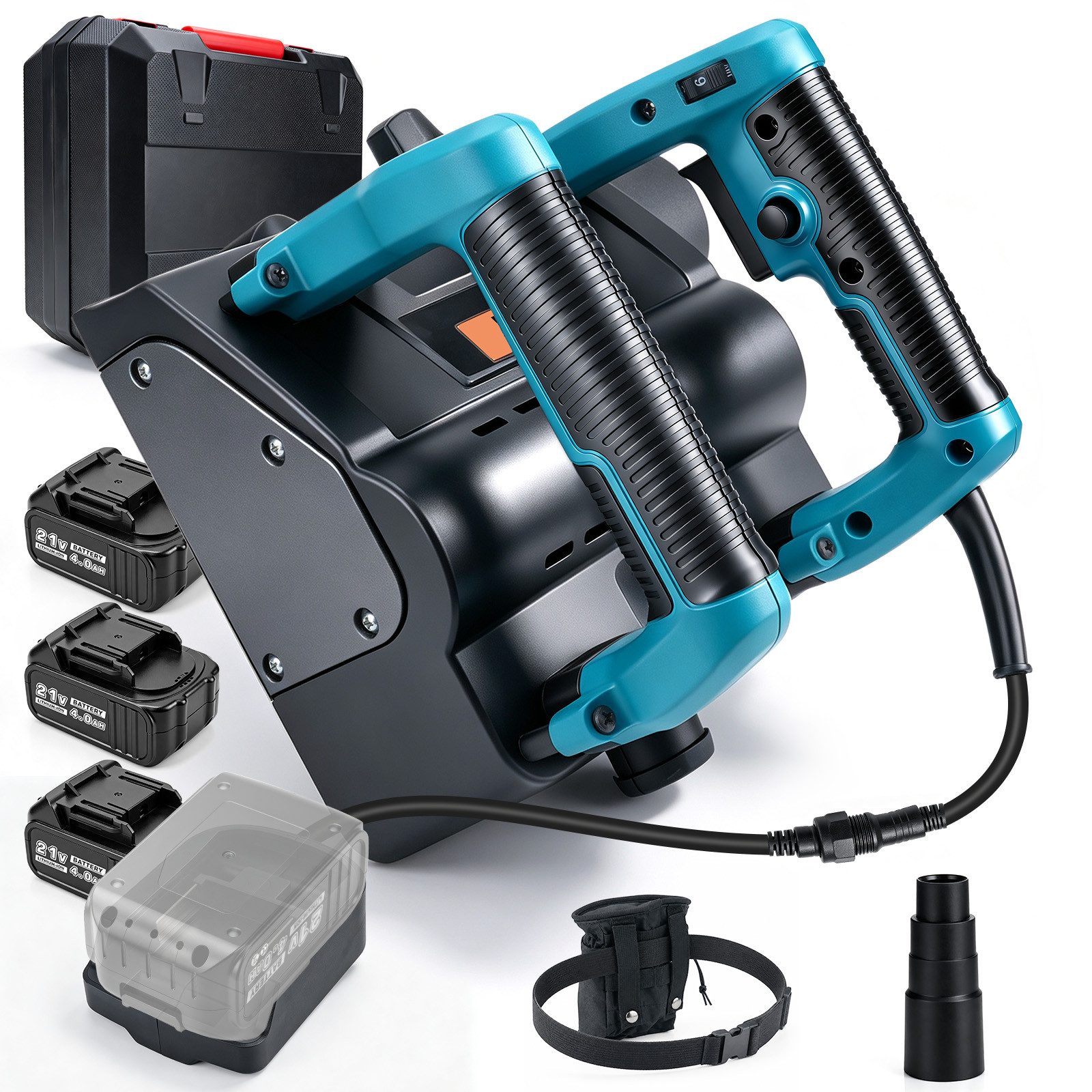 XIIW Akku-Winkelschleifer 3×4,0Ah Akku Betonfräse, 0-4mm Hobeltiefe, 1600W Walzenfräse Putzfräse, max. 4000 U/min, (Mauerfräse Sanierungsfräse Betonschleifer Walzenschleifer Fräsmaschine), für Wand Concrete Gips Putz Mörtel zum Kalkwasser Altanstriche