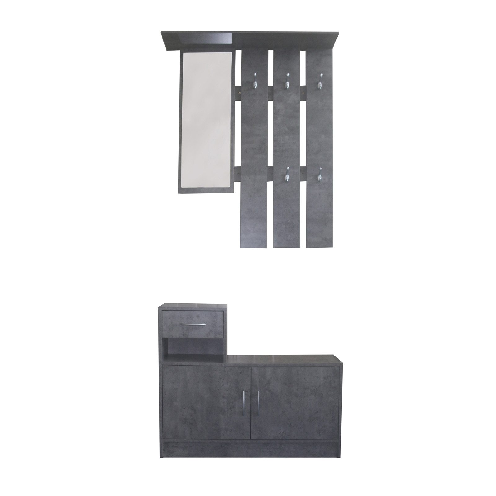 HTI-Line Garderoben-Set Garderobe Thekla, (Set, 2-St., 1x Garderobenpaneel und 1x Schuhschrank, ohne Dekoration), Garderobenpaneel mit Spiegel, Hutablage und 5 Haken