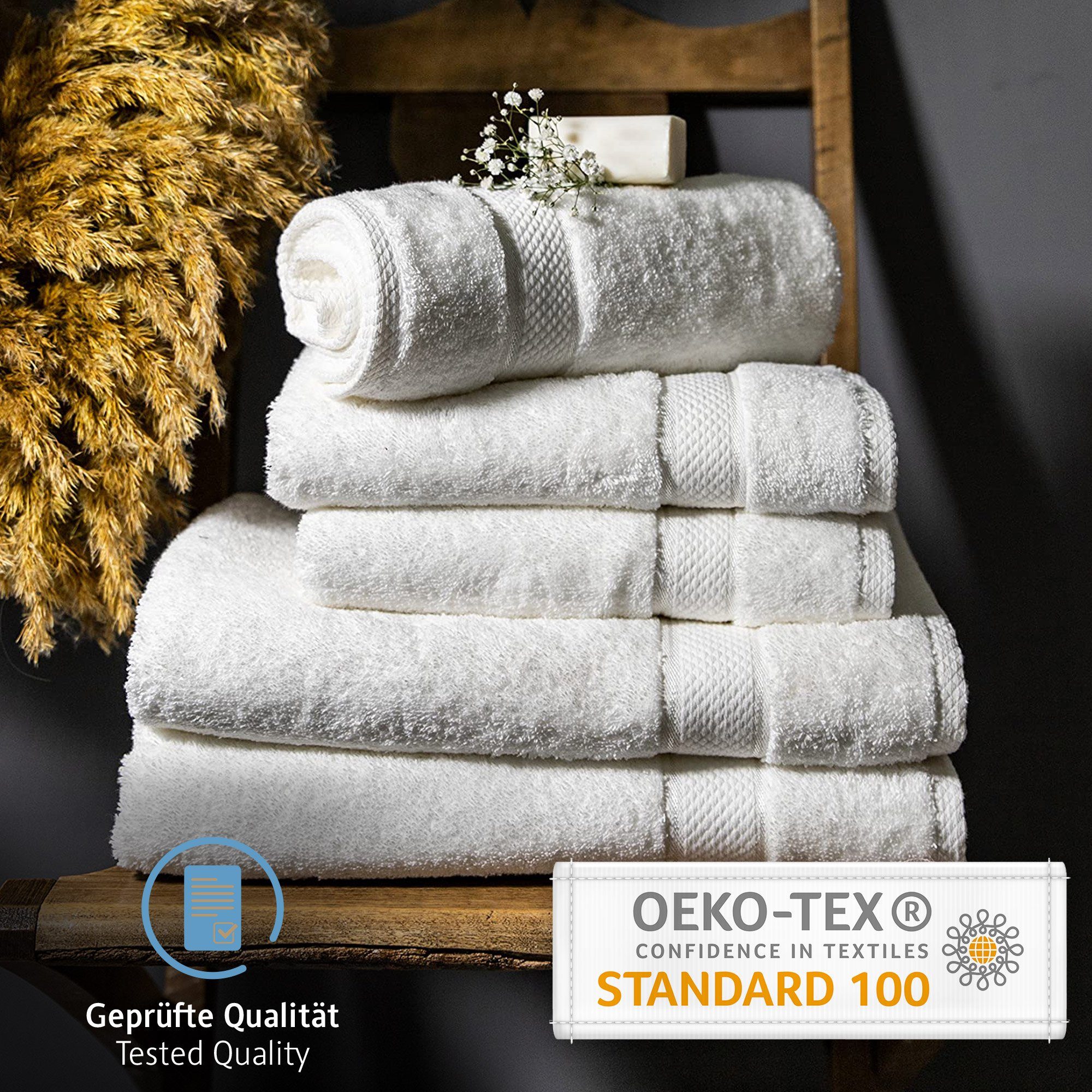 50x100 (6-St), Weiß Frottee Handtuch Set, Baumwolle, cm g/m², Komfortec 100% Weich 470 Badetücher
