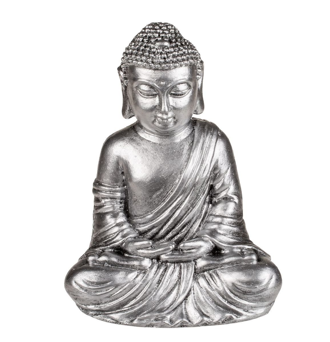 Out of the Blue Dekofigur Buddha Skulptur 14cm Buddhafigur Dekofigur Wander Silber, Glücksbringer