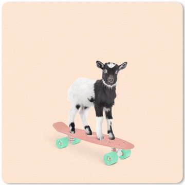 MuchoWow Gaming Mauspad Ziege - Schwarz - Skateboard - Weiß - Tiere (1-St), Mousepad mit Rutschfester Unterseite, Gaming, 40x40 cm, XXL, Großes