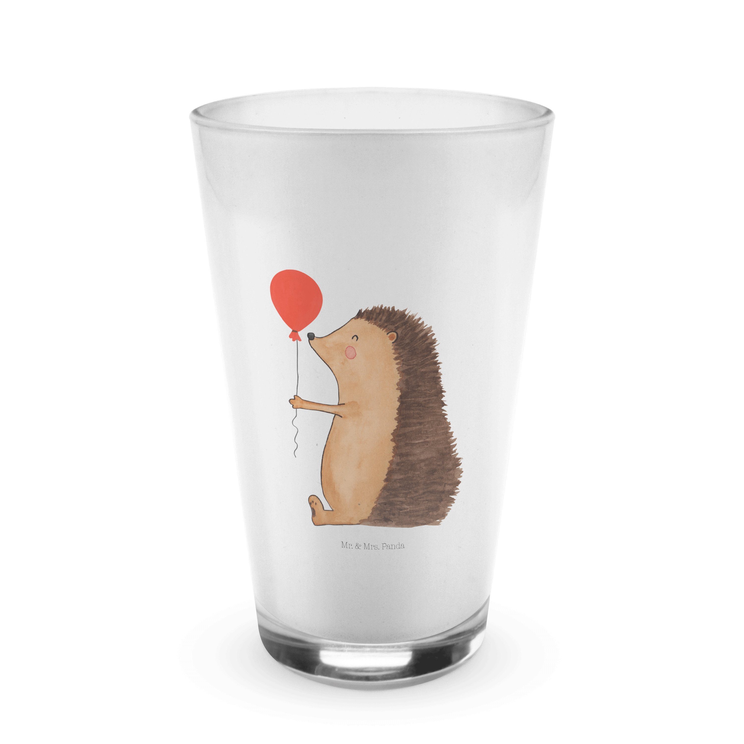Mr. & Mrs. Panda Glas Igel mit Luftballon - Transparent - Geschenk, Gute Laune, Glas, Cappu, Premium Glas