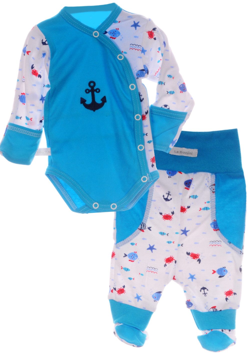 La Bortini Body & Hose Baby Anzug Wickelbody und Schlupfhose Erstlingsset in Türkis