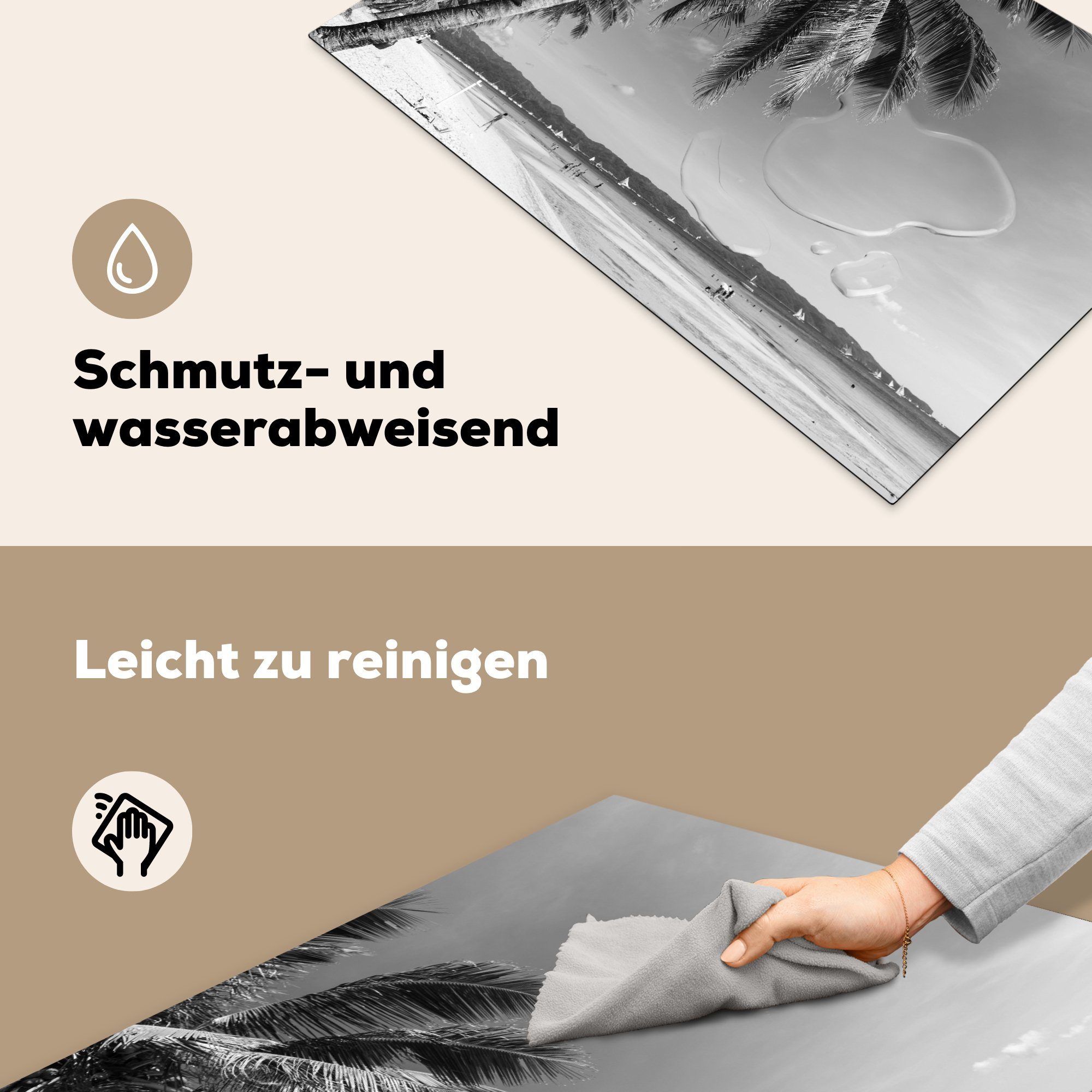 cm, die Strand und für 81x52 weiß, Schutz küche, von Induktionskochfeld (1 Herdblende-/Abdeckplatte MuchoWow schwarz am Palmen Ceranfeldabdeckung tlg), Boracay Vinyl, -