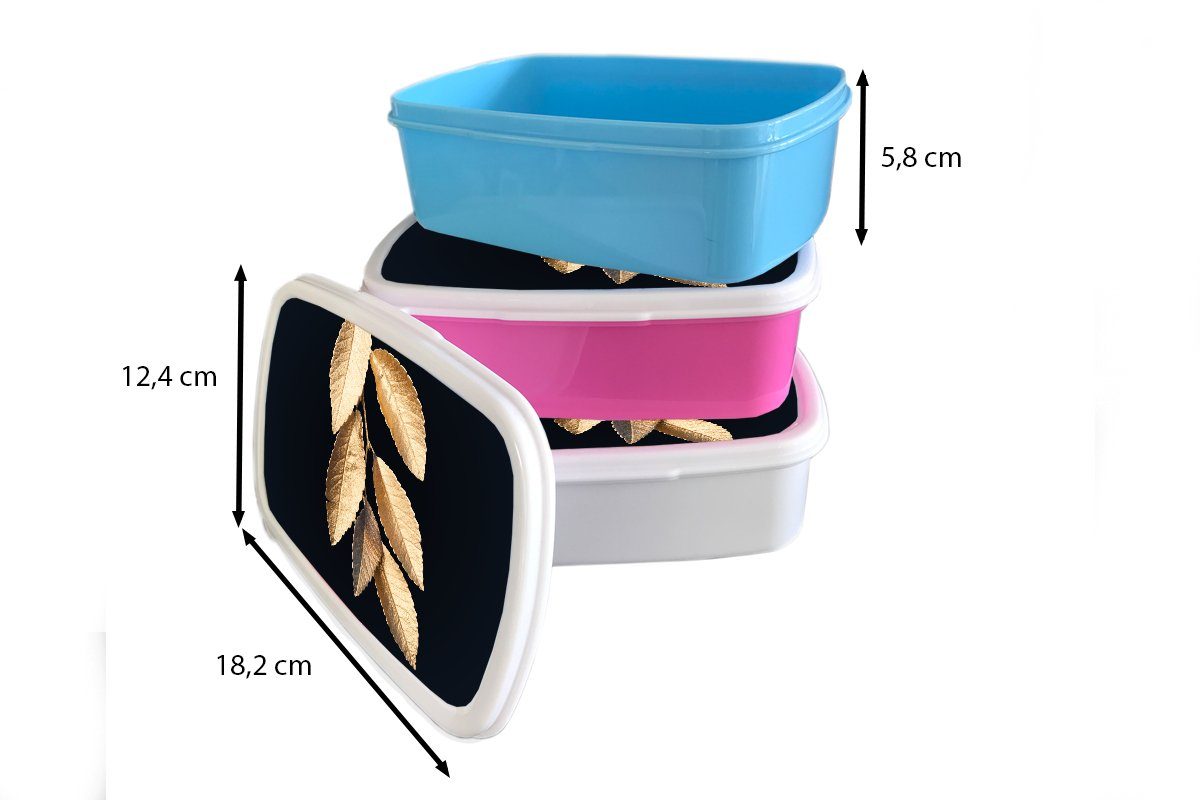 MuchoWow Lunchbox Blätter - Gold Brotdose (2-tlg), - Schwarz Erwachsene, Kunststoff - Pflanzen, Brotbox für Luxus Mädchen, rosa Kunststoff, - Kinder, Snackbox
