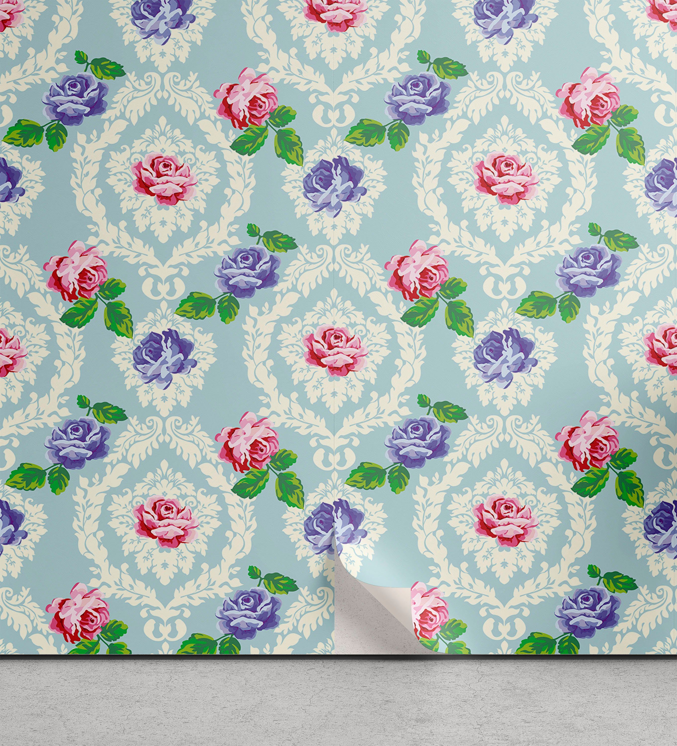 Abakuhaus Vinyltapete selbstklebendes Wohnzimmer Küchenakzent, Floral Barock farbige Rosen | Vinyltapeten