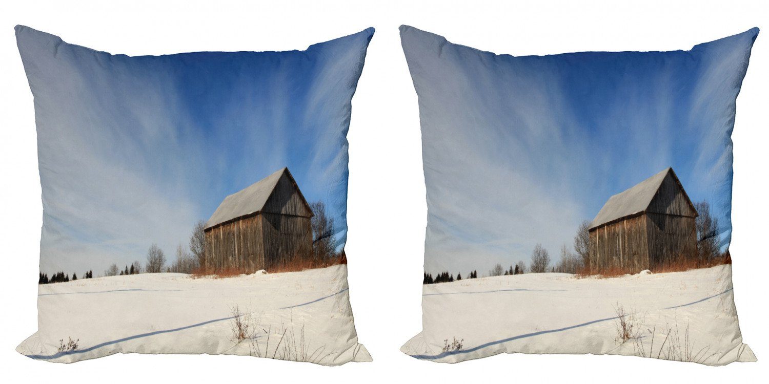 Kissenbezüge Modern Accent Doppelseitiger Digitaldruck, Abakuhaus (2 Stück), Nature Scene Verlassene Scheune Winter-