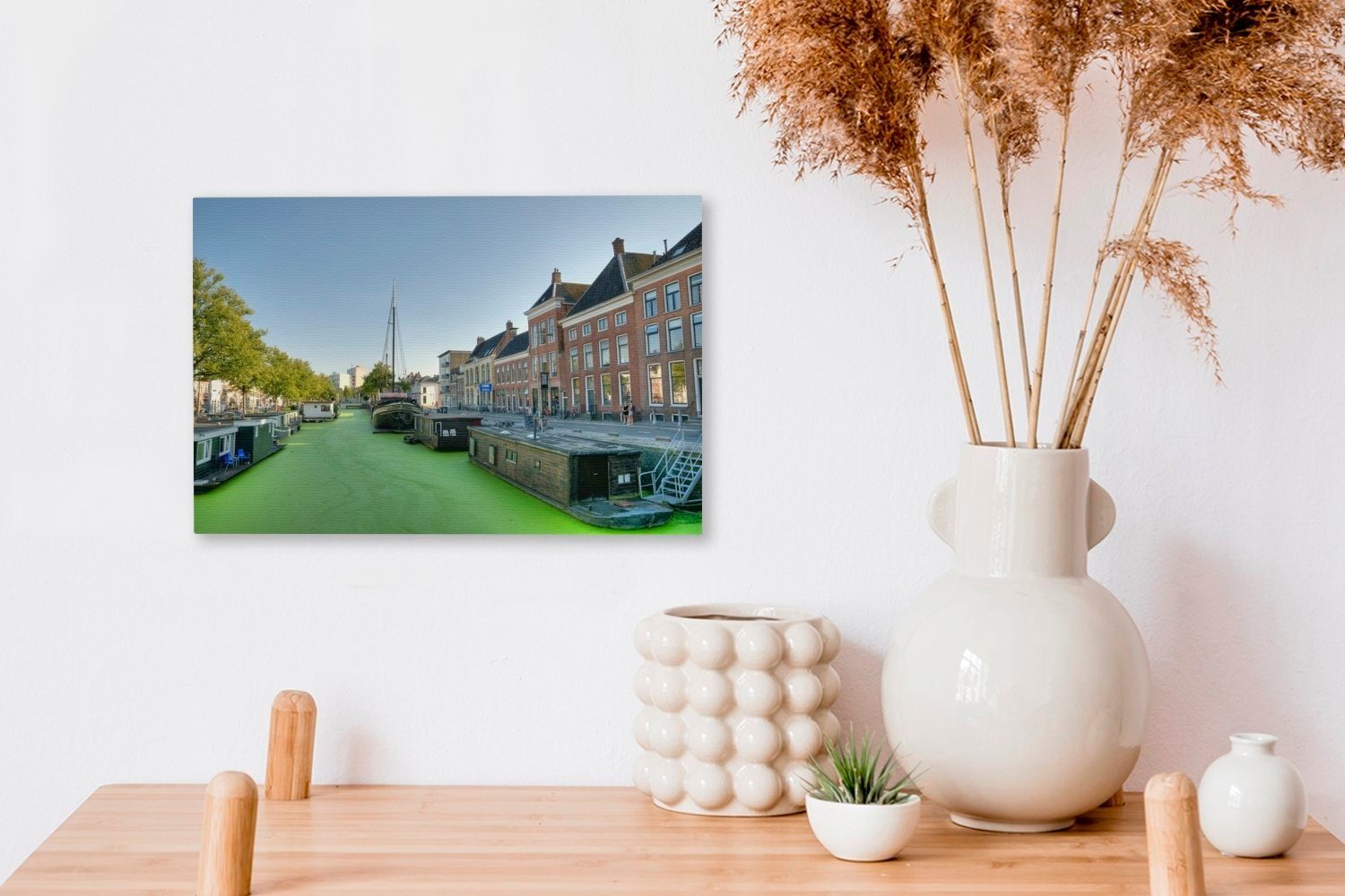 - (1 Wasser, Grachtenhaus 30x20 Groningen St), Aufhängefertig, OneMillionCanvasses® cm - Wanddeko, Leinwandbilder, Leinwandbild Wandbild