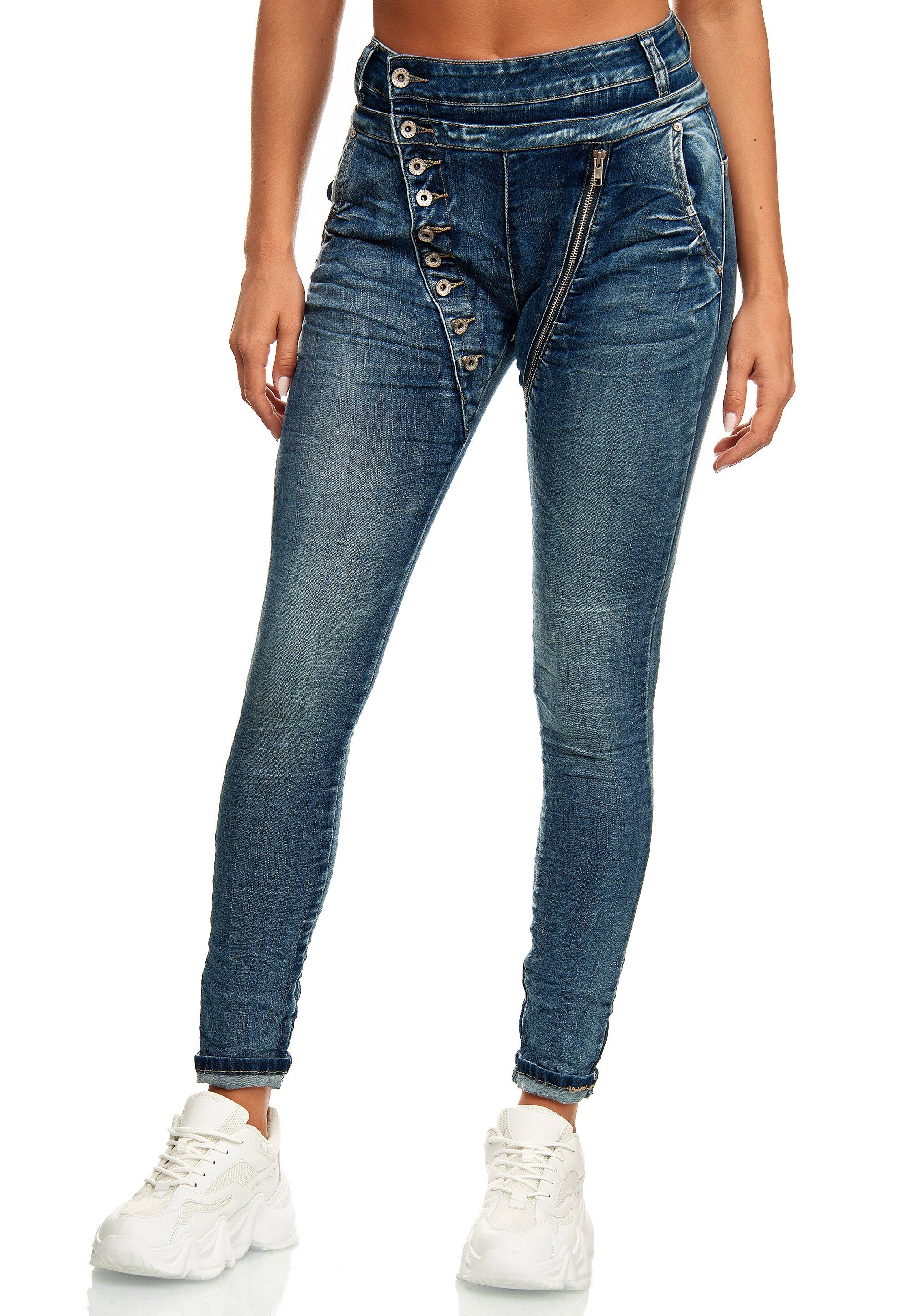 Elara Boyfriend-Jeans Elara Damen Baggy Jeans Boyfriend Knopfleiste (1-tlg)