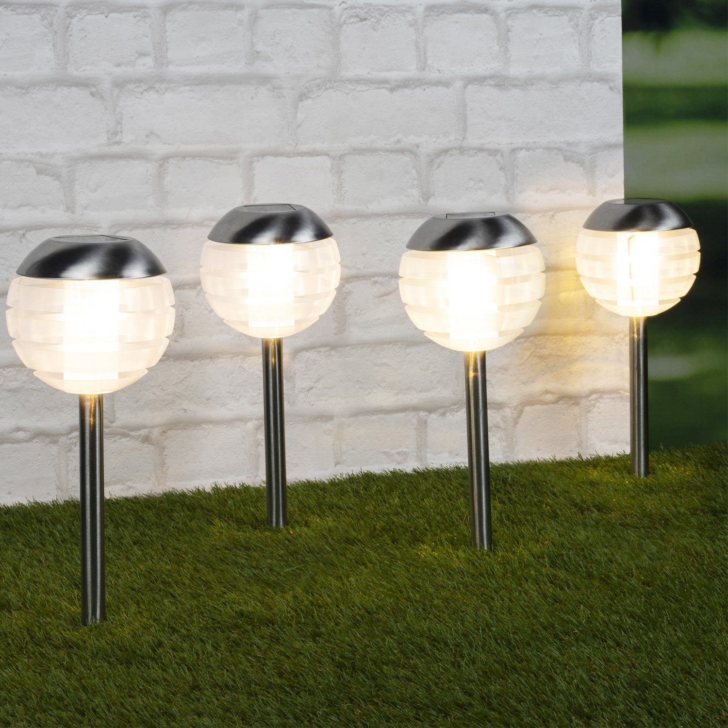 MARELIDA LED Solarleuchte LED Solar Wegleuchten Kugel 4Stk. H: 32cm Gartenleuchte Wegbeleuchtung, LED Classic, warmweiß (2100K bis 3000K)