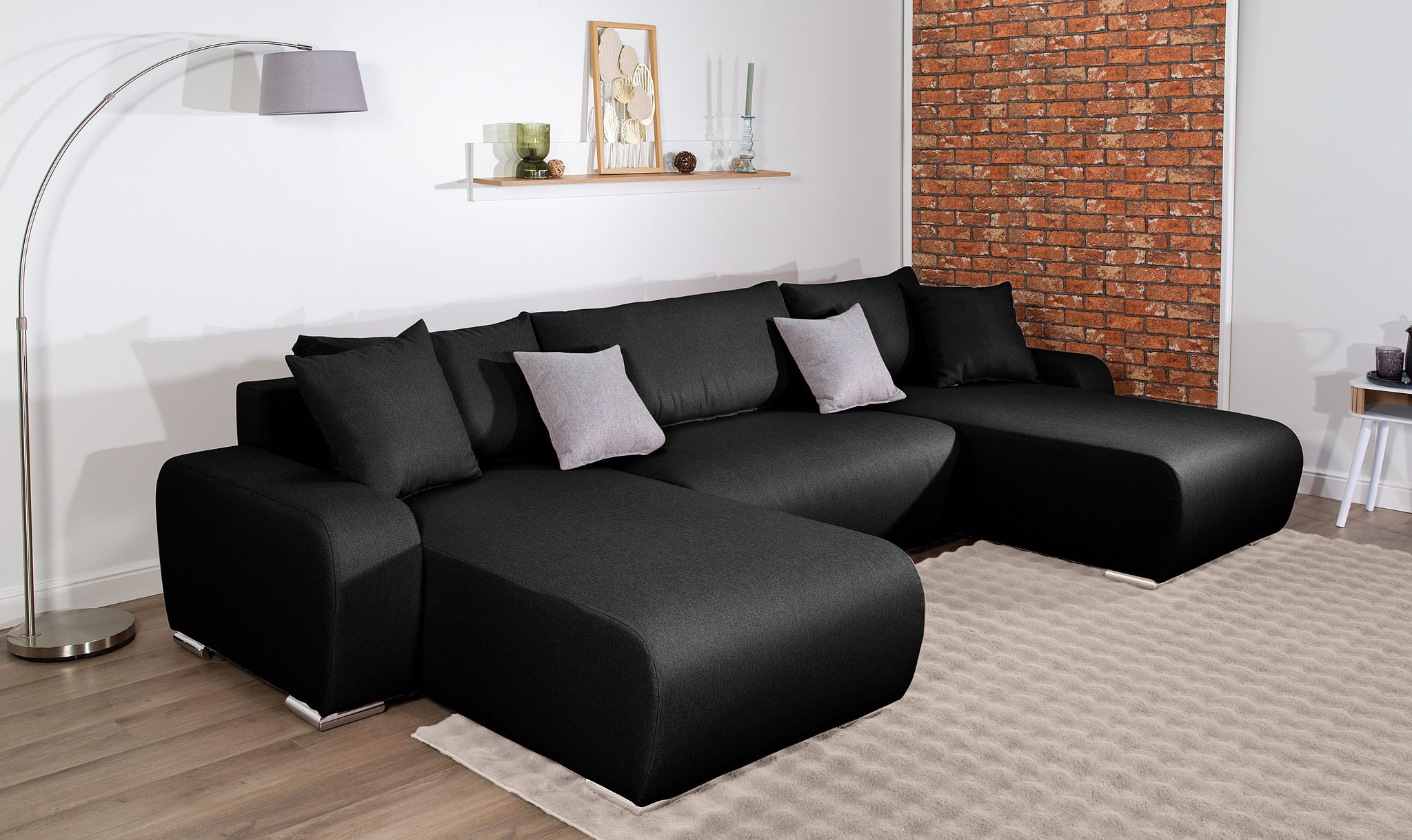COLLECTION AB Wohnlandschaft Paola U-Form, B: 314 cm, Schlaffunktion, Bettkasten & 4 Zierkissen, Federkern
