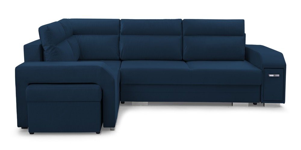 DB-Möbel Ecksofa Ecosofa Millo mit Hocker blau und Grau Minibar, in Schlaffunktion, mit