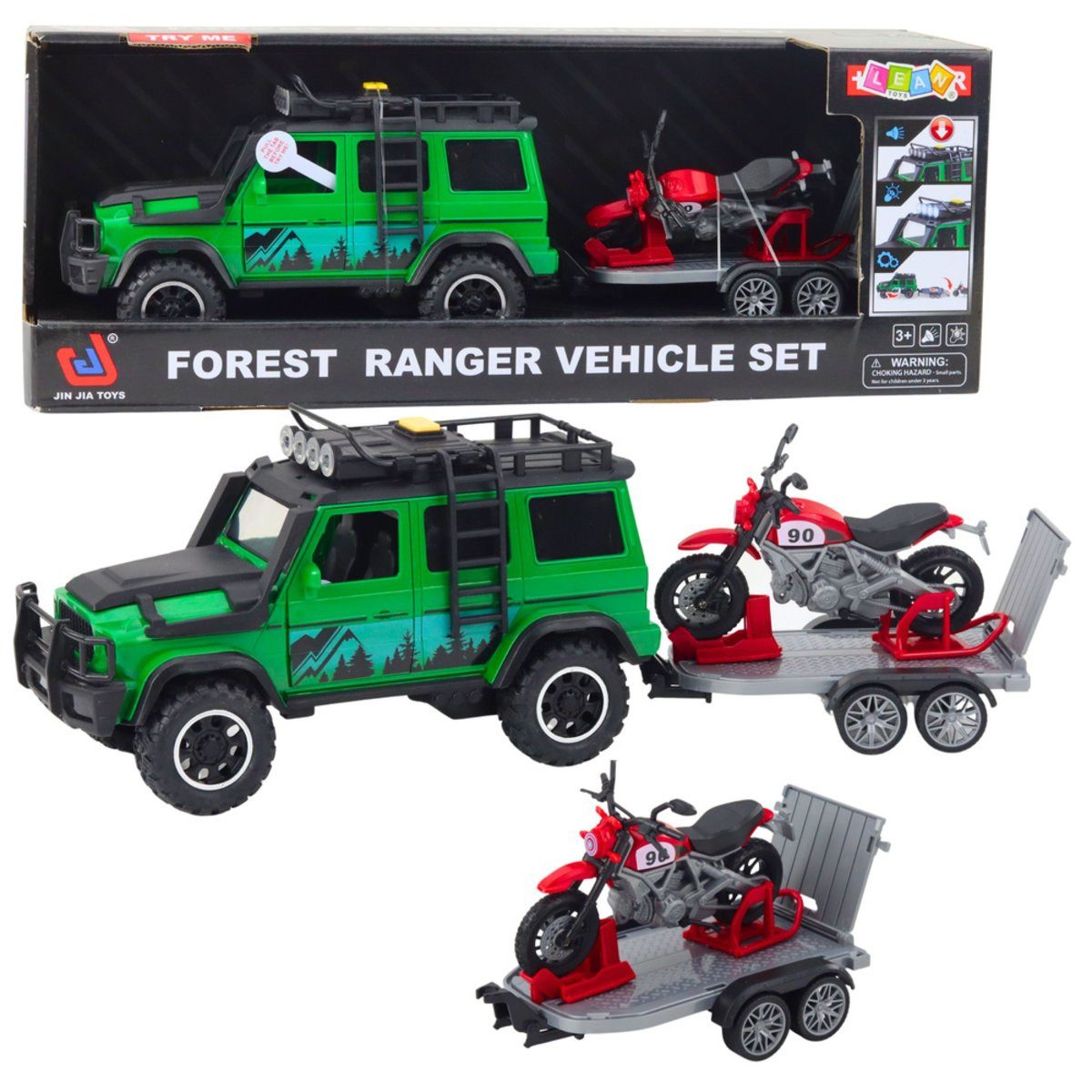 Wisam Spielzeug-Motorrad Geländewagen-Set mit Abschleppwagen und Motorrad, Lichter und
