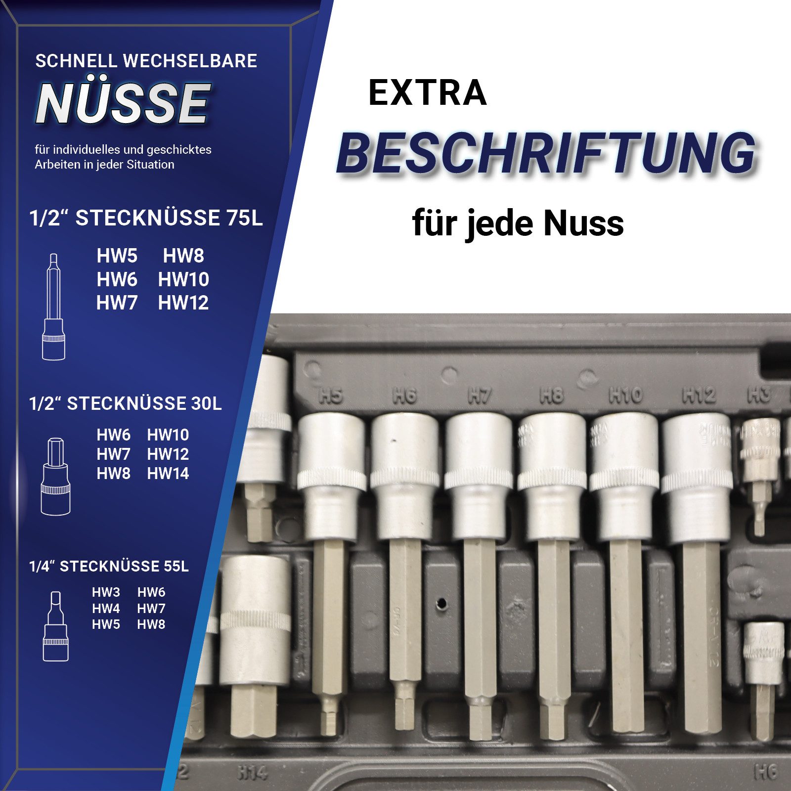Bituxx Innensechskantschlüssel Innensechskant Nuss Set 18 tlg. (MS-13383, 18 St)