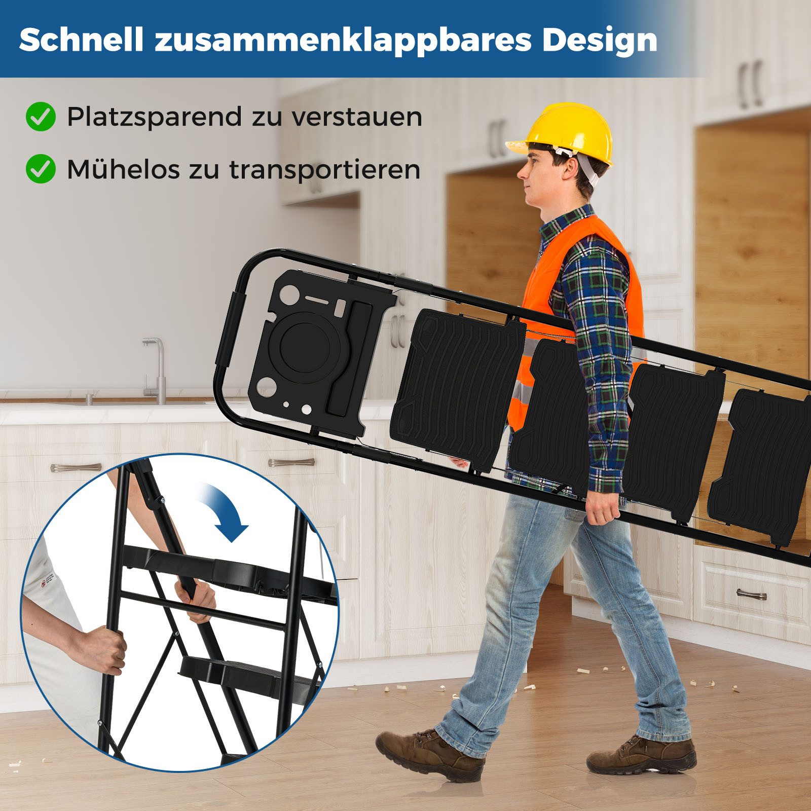 COSTWAY Trittleiter, 4-stufige Leiter mit Werkzeugablage, rutschfesten breiten Pedalen