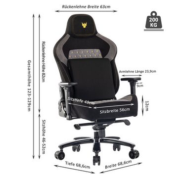 liebtech Gaming-Stuhl 200KG Strapazierfähigkeit Bürostuhl 200KG Verstellbare Armlehne (4D Gamer Stuhl mit Lendenwirbelstütze Chefsessel), Ergonomischer Schreibtischstuhl