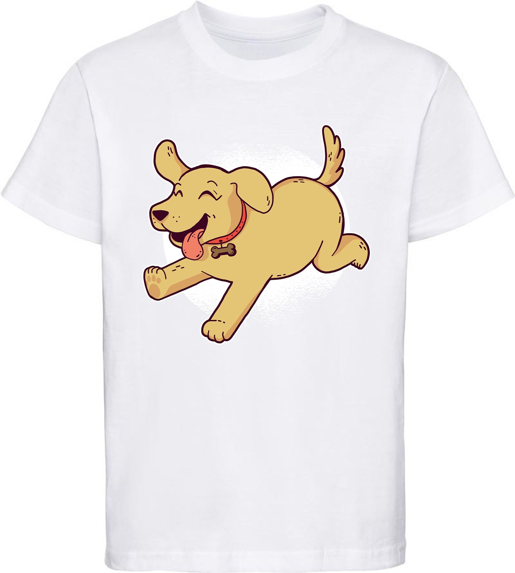 Hunde Kinder i248 Baumwollshirt mit Shirt - Print Spielender weiss MyDesign24 Welpe bedruckt Labrador Aufdruck, T-Shirt