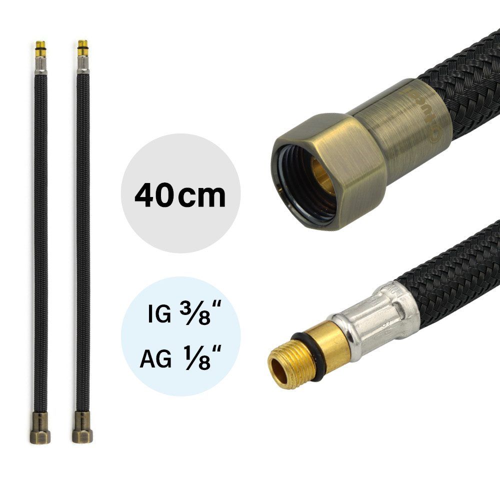 TUCAI Flexschlauch 2x Flexschlauch DN8 IG 3/8"-M10x1 400mm Schwarz & Antikes Bronze