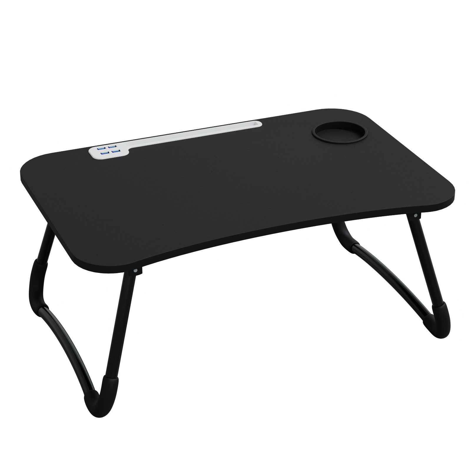 HAGO Laptoptisch 60x40cm Schwarz Notebooktisch Lapdesk klappbar USB Laptophalter Tablet, klappbar,Getränkehalter,Ventilator,Leselampe,USB,weiche Füße