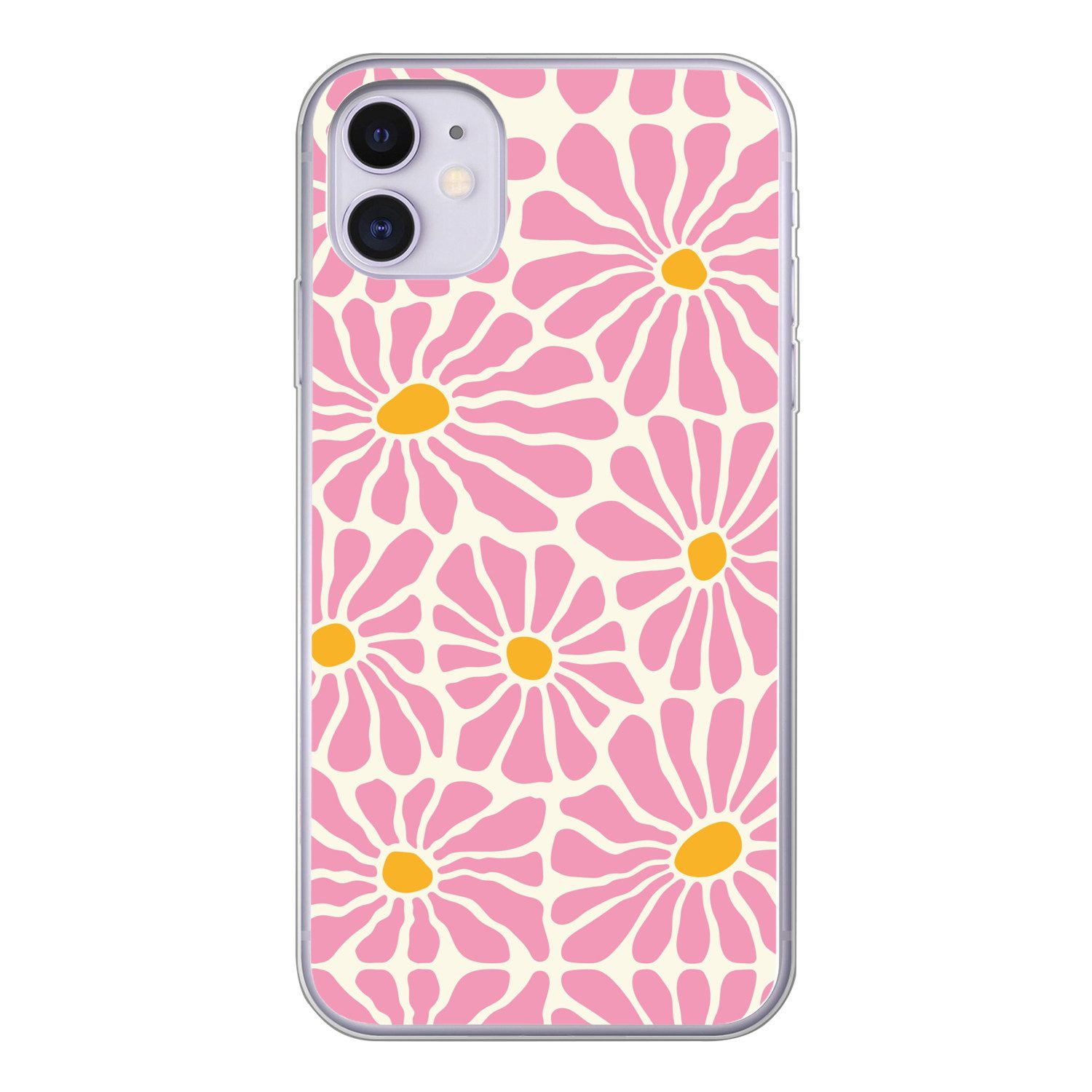 MuchoWow Handyhülle für Apple iPhone 11 Blumen - Muster - Rosa - Beige - Orange, Smartphone-Bumper, Print, Handy Schutzhülle Dünn