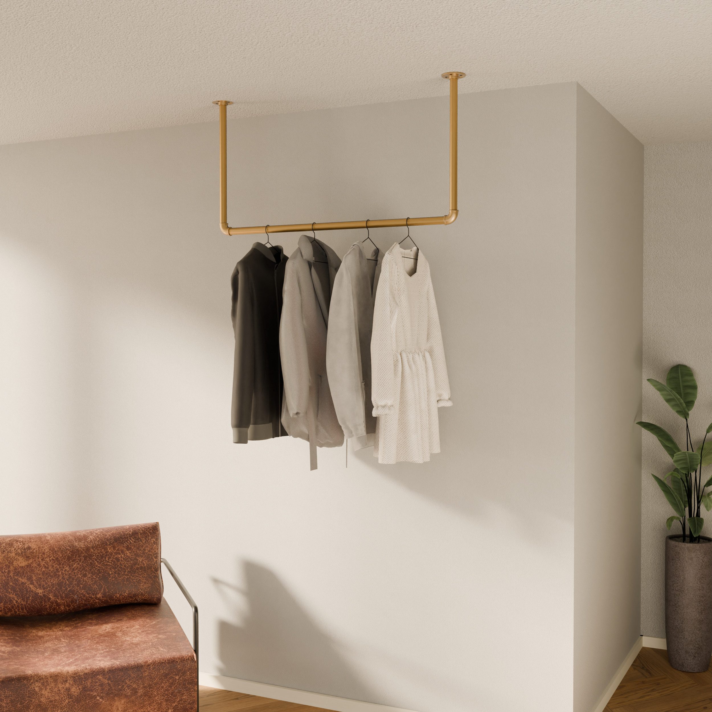 pamo. design Garderobenstange Kleiderstange HANG für Jacken, Mäntel & Kleidung, (Set, 1), goldene Garderobe für den Eingangsbereich mit niedrigen Decken