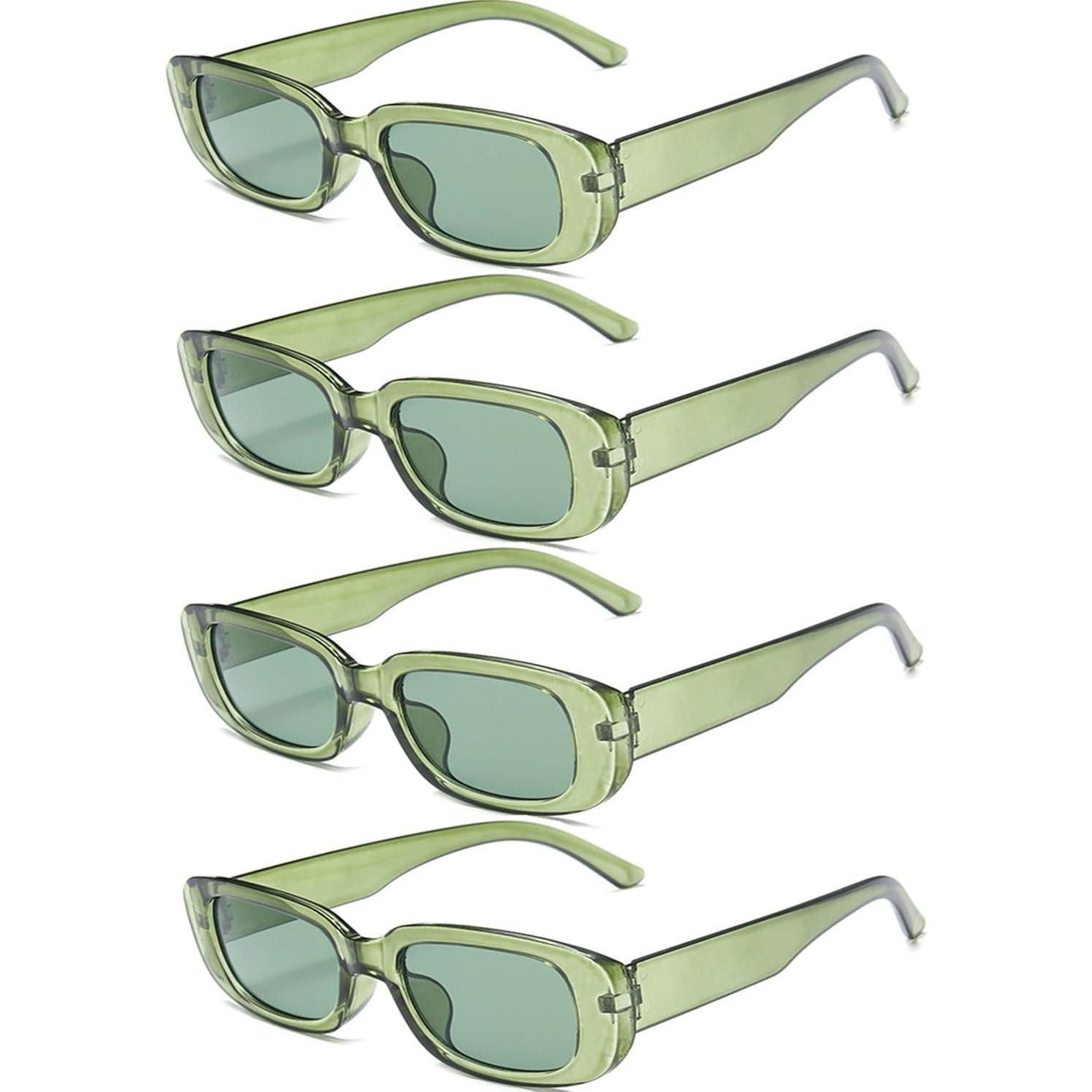 Retrosonnenbrille Sonnenbrille Damen rechteckig 90er retro Set 4 Transparentes Grün