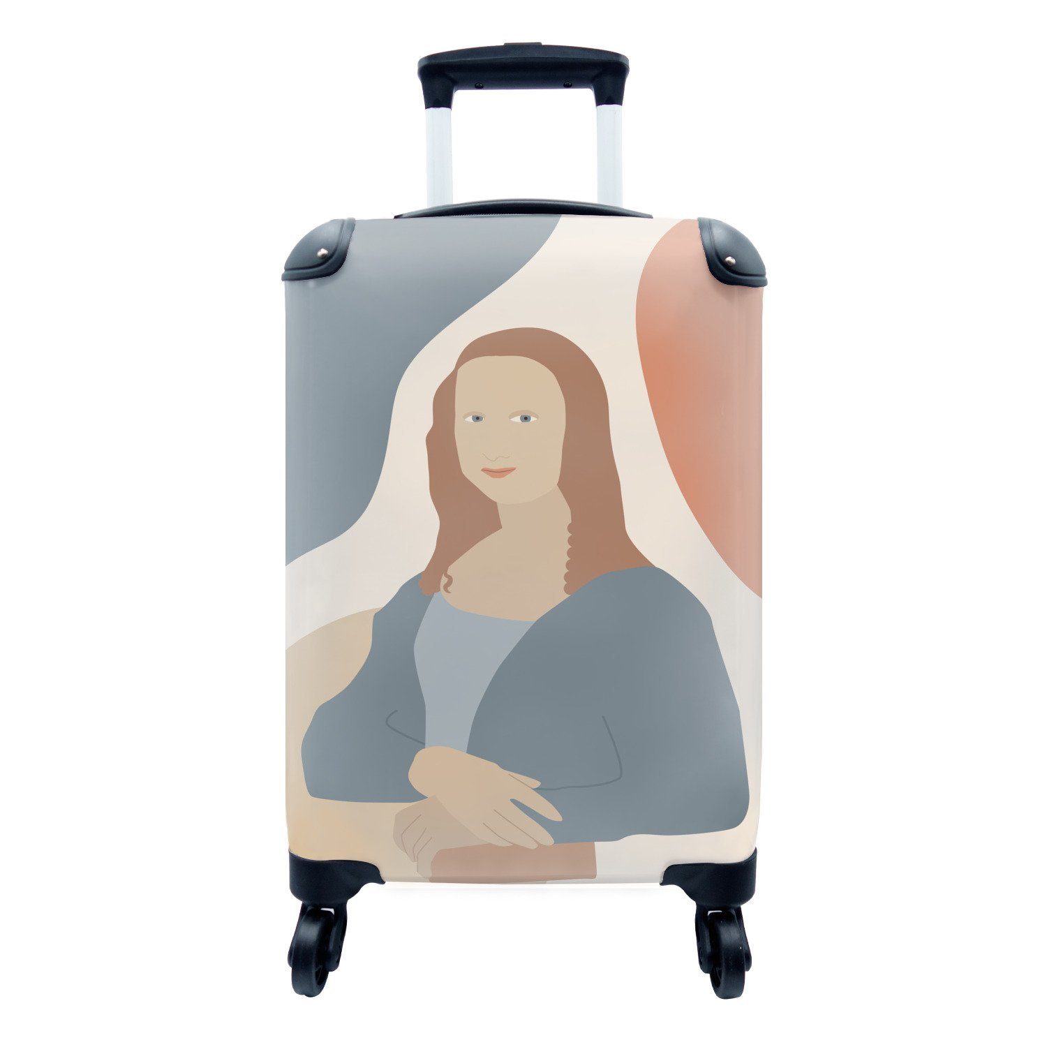 MuchoWow Handgepäckkoffer Pastell - Mona Lisa - Flecken, 4 Rollen, Reisetasche mit rollen, Handgepäck für Ferien, Trolley, Reisekoffer