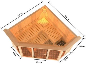 Karibu Sauna Astrid 2, BxTxH: 245 x 245 x 202 cm, 68 mm, (Set) 9-kW-Ofen mit integrierter Steuerung