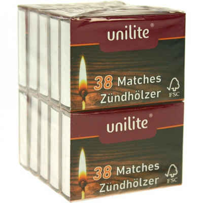 Unilite Feuerzeug Streichhölzer 10er (Streichholzschachtel Zündhölzer, 10-St., 10er Zündholzschachtel Hölzer), Feuer