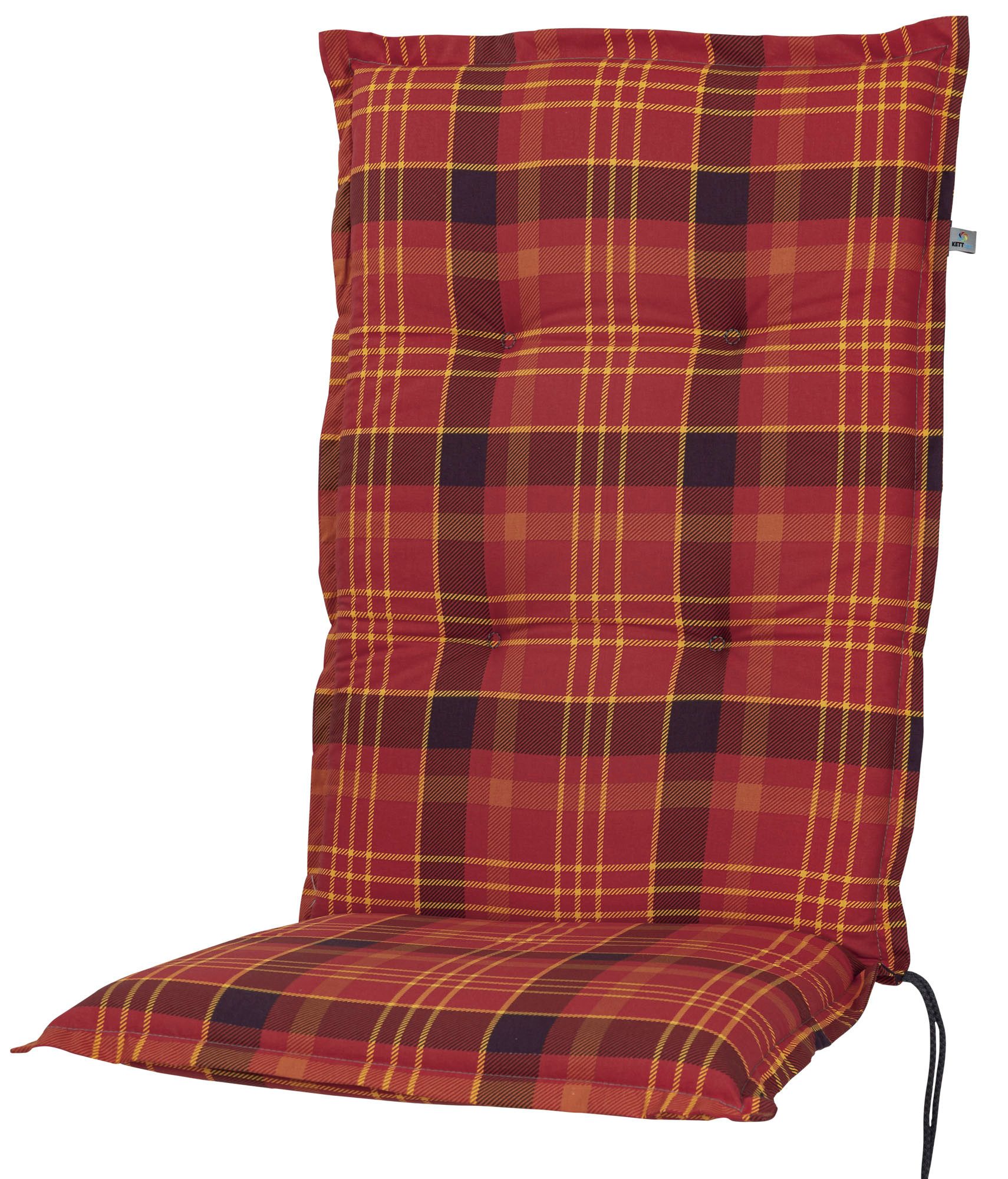 KETTtex Hochlehnerauflage Hochlehner Milano 2393 rot-gelb kariert 120x49x6 cm KETTtex, (1 St), Halteband verstellbar mit Bindebändern