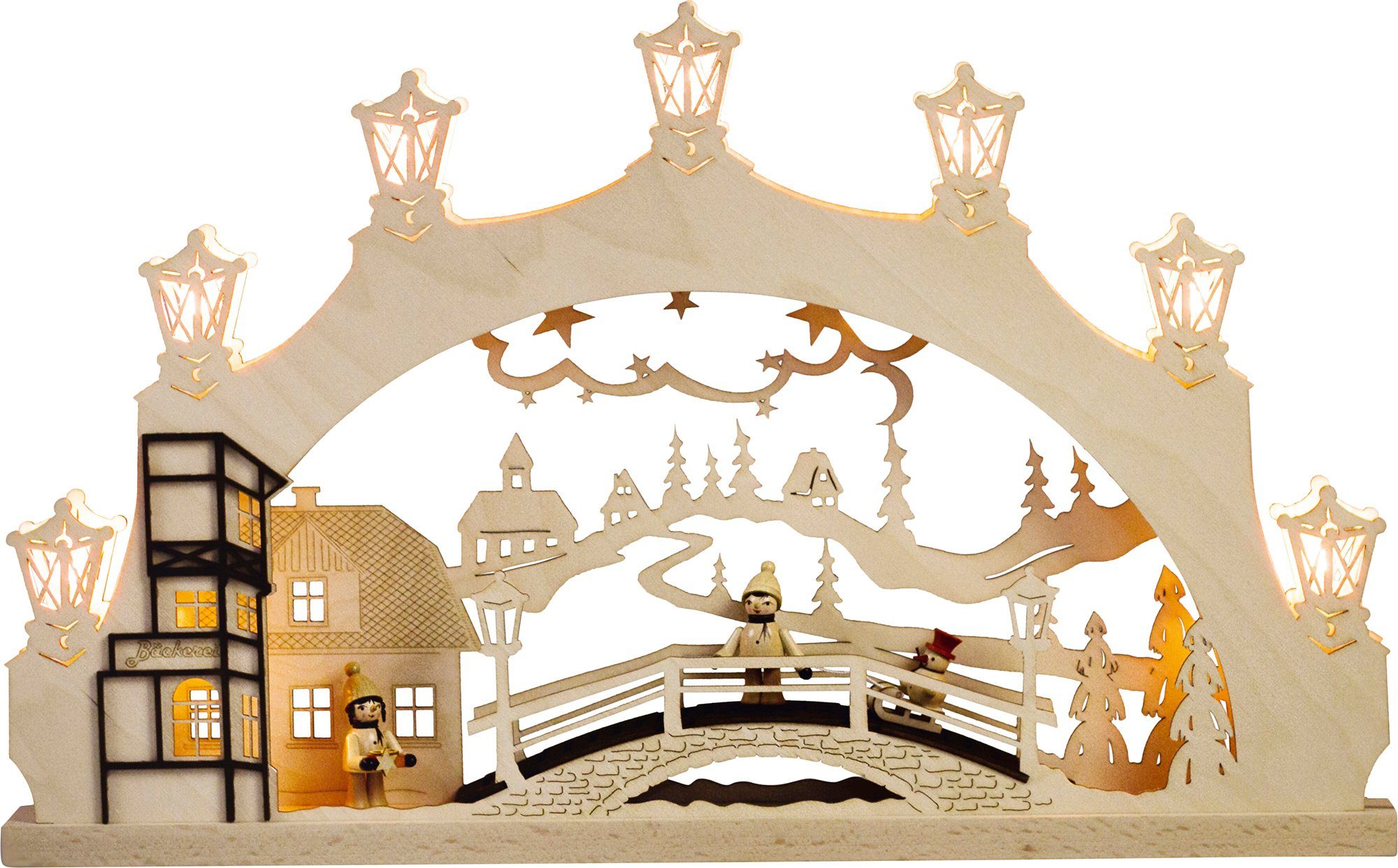 Weigla Lichterbogen Winterkind Erzgebirge, Weihnachtsdeko, 7-flammig, Mit  handgedrechselten, handbemalten Figuren