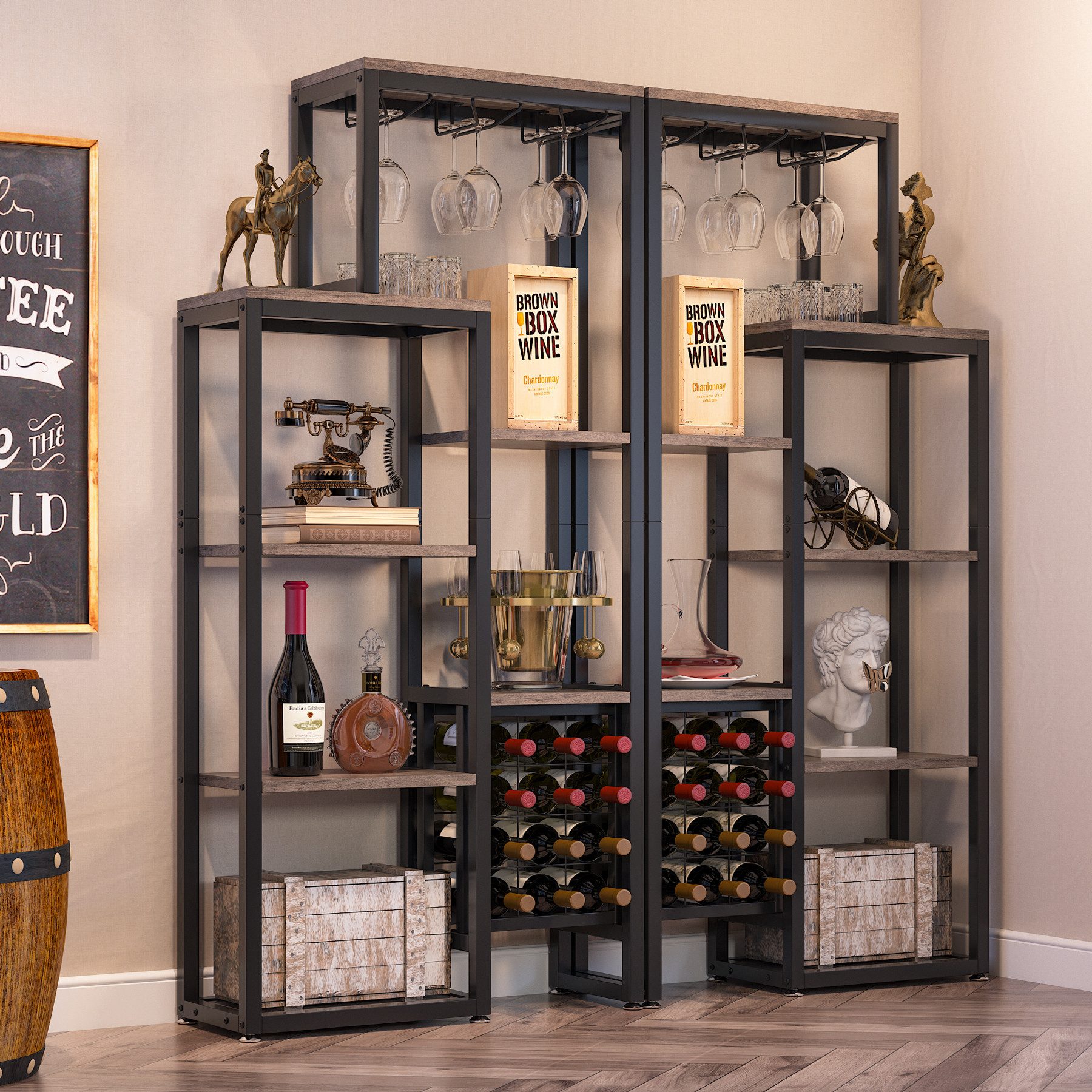 Tribesigns Weinregal 5-stöckiges Weinbäckerregal mit Glashalter günstig online kaufen