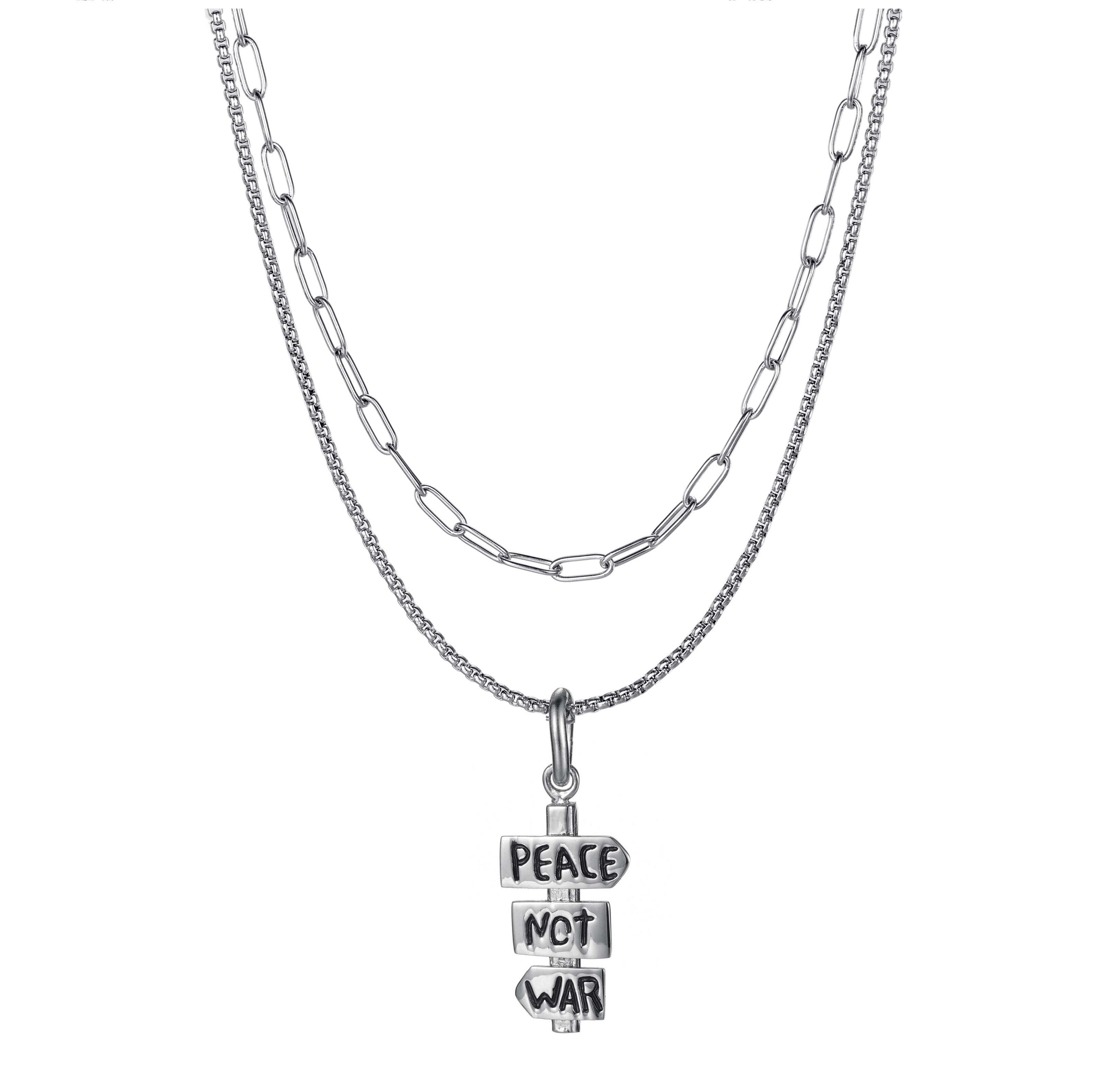 Kingka Kette mit Anhänger Doppellagige Damen Halskette mit Peace Anhänger, Damen Schmuck, perfekte Geschenkidee zu Geburtstag, Weihnachten