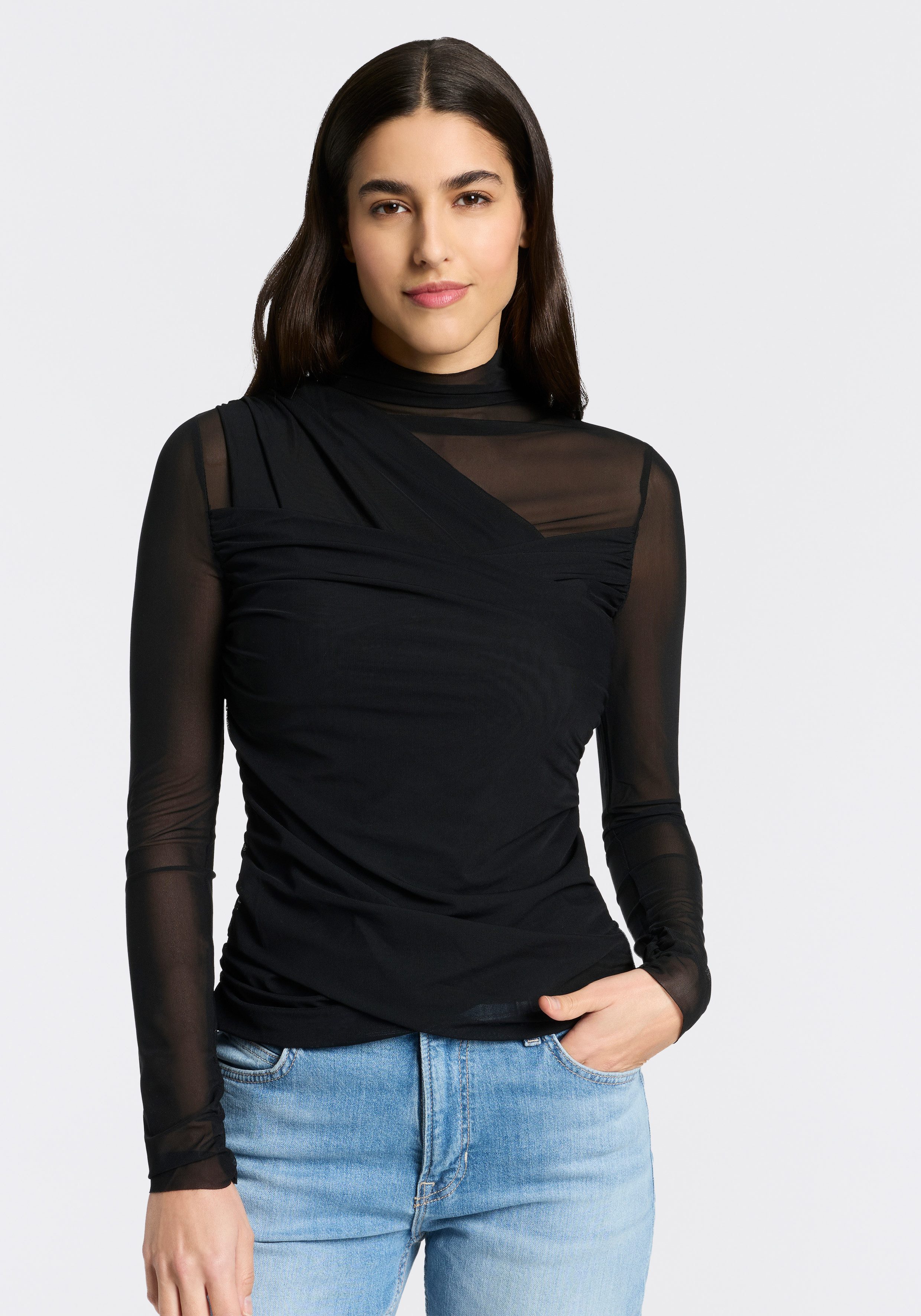 BOSS ORANGE Langarmshirt Etulah Premium Damenmode aus Mesh, Slim Fit günstig online kaufen
