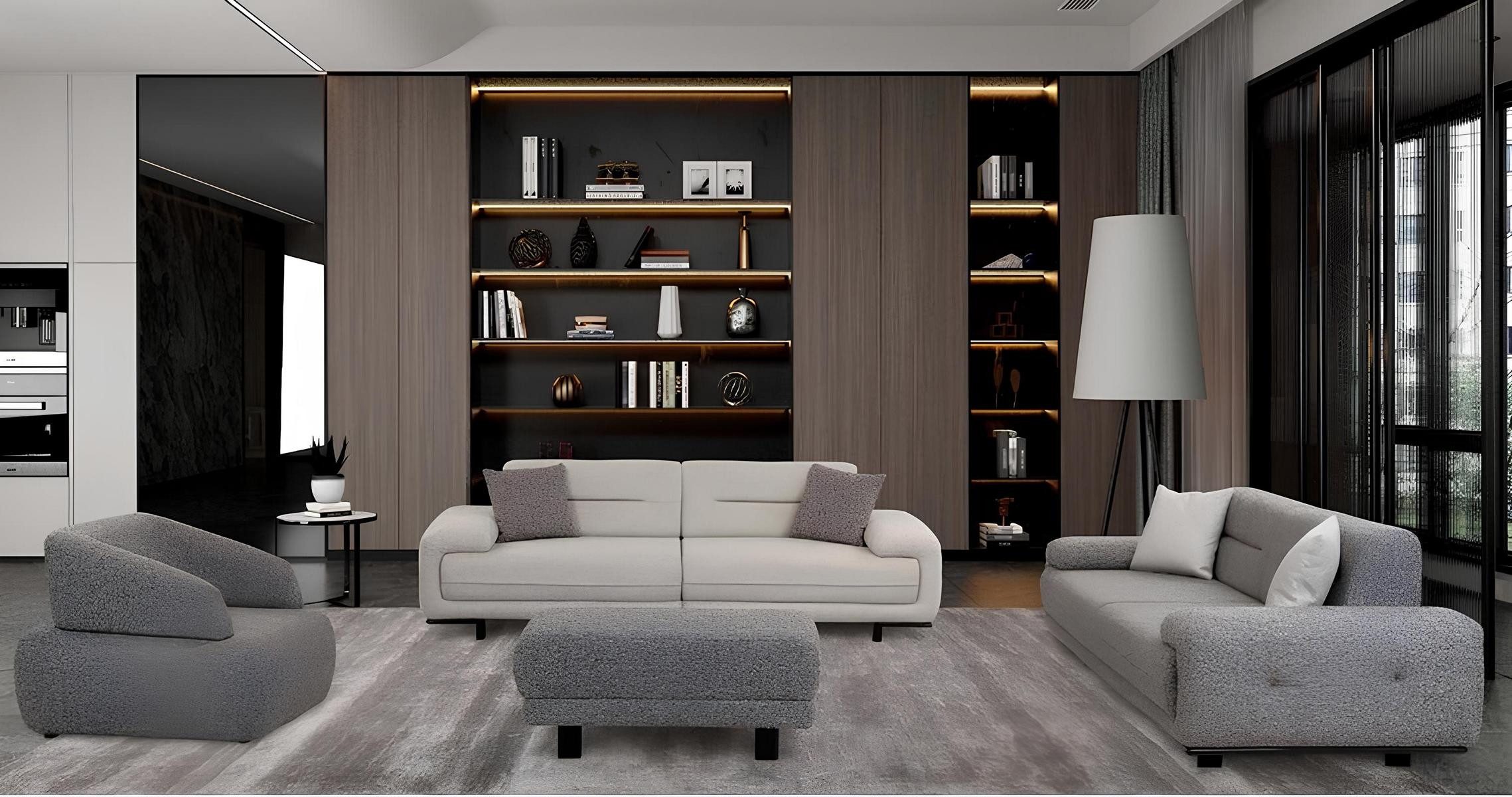 JVmoebel Polstergarnitur Bequeme 3-Sitzer Sofas Sessel und Hocker für Ihr modernes Wohnzimmer, (4-tlg)