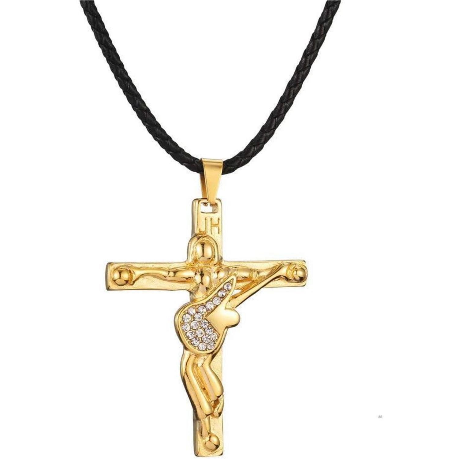 Kreuzkette Johnny Hallyday Halskette Kreuz Anhänger Edelstahl Silber/Gold/Schwarz