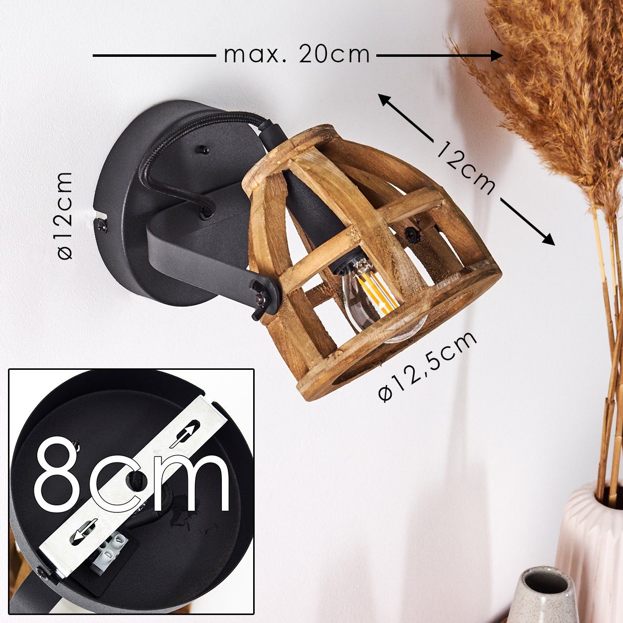 hofstein Wandleuchte Holz/schwarz Wohn Schlaf Zimmer günstig online kaufen
