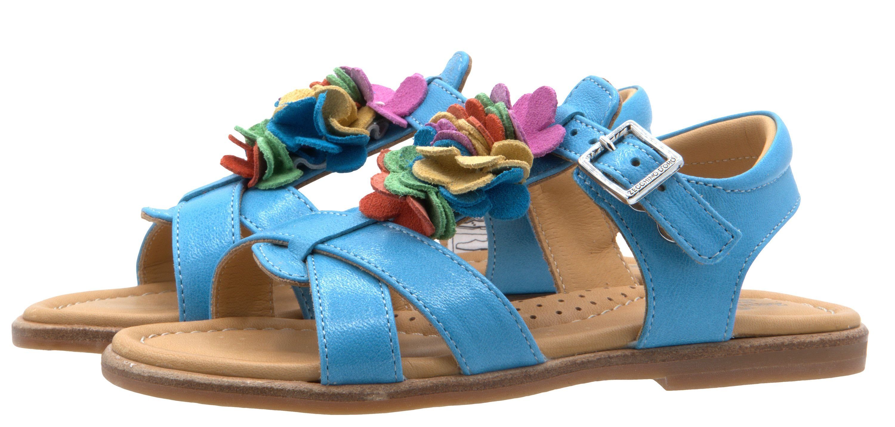 Zecchino d'Oro Zecchino d'Oro Sandalen Mädchen F21 5051 Leder mit 3D Bkumen Blau Sandalette