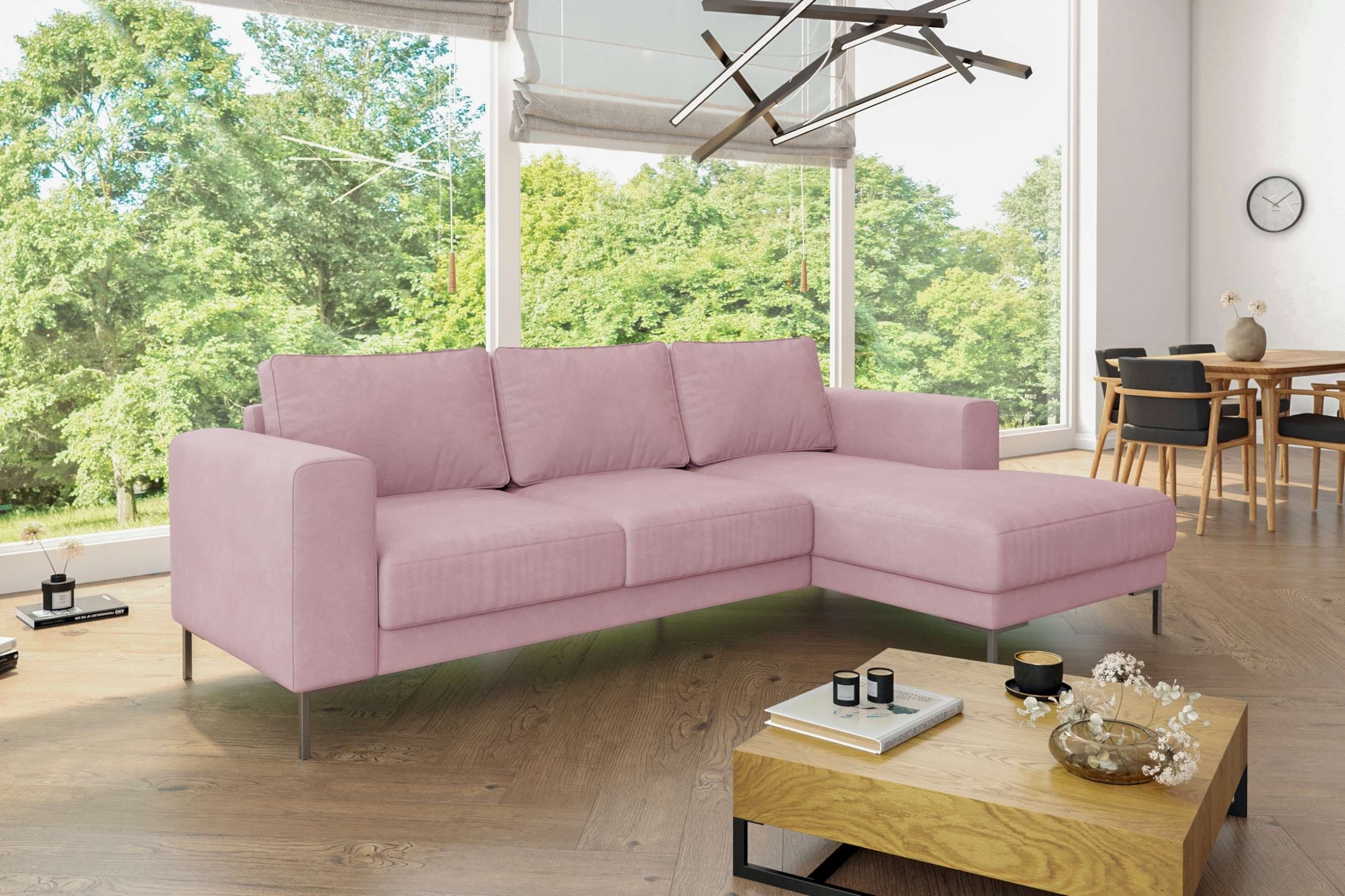 Stylefy Ecksofa Aversa, L-Form, Eckcouch, mane links oder rechts bestellbar, frei im Raum stellbar, Metall, mit Wellenfederung, Modern Design