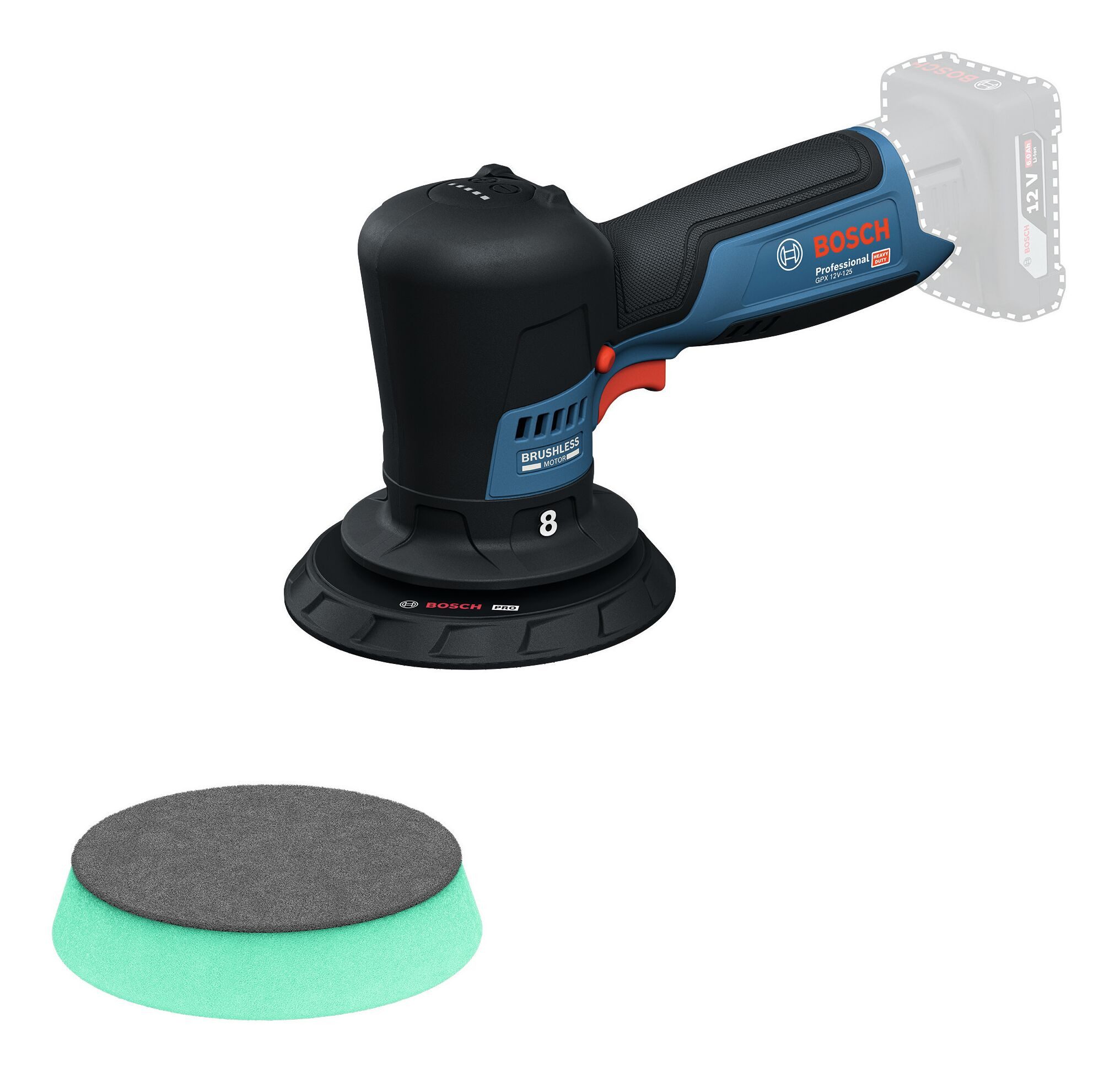 BOSCH Akku-Poliermaschine GPX 12V-125, 7000 max. U/min, Polierer Ohne Akku - im Karton