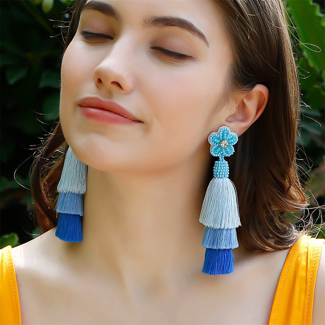 Quaste böhmische Zubehör Ohrringe, blau mit lange Frauen Ohrringe florale Paar DÖRÖY Ohrhänger