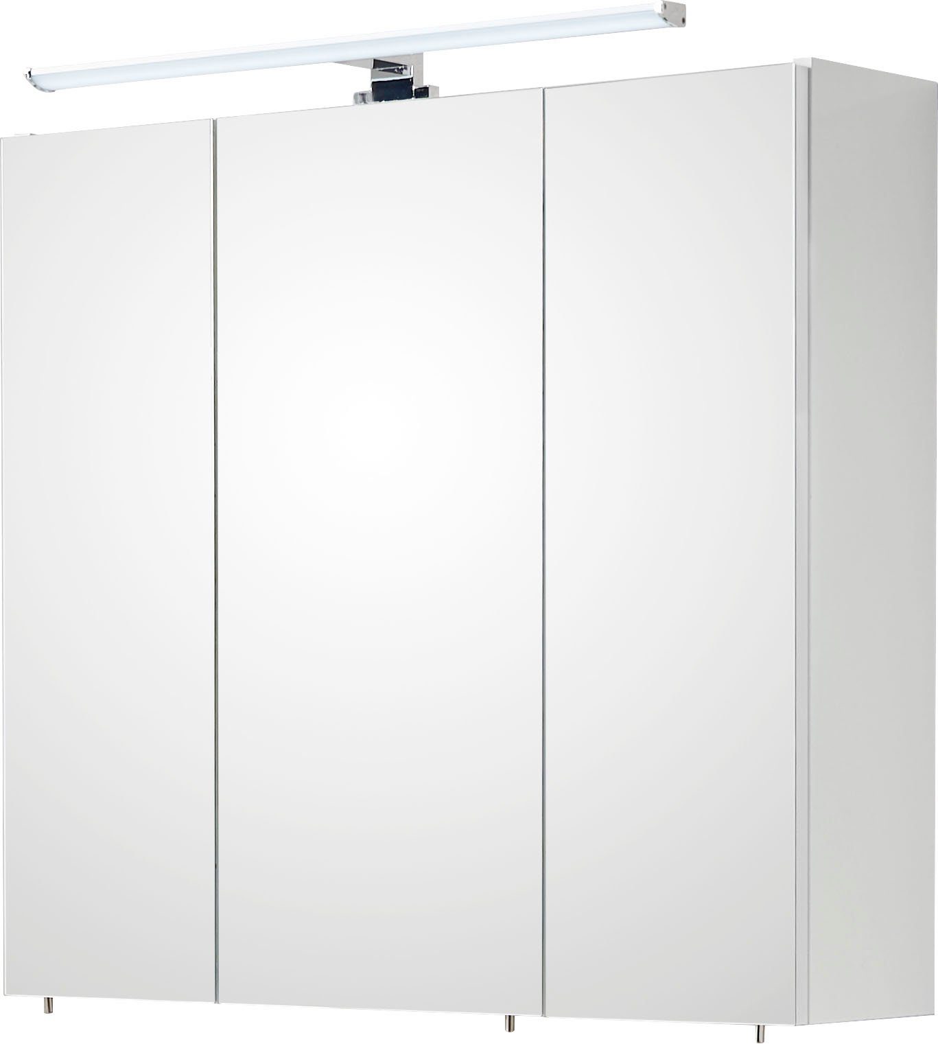 Saphir Spiegelschrank Quickset 360 Badschrank, 3 Spiegeltüren, 6 Einlegeböden, 75 cm breit inkl. LED-Beleuchtung, Türdämpfer, Schalter-/Steckdosenkombination