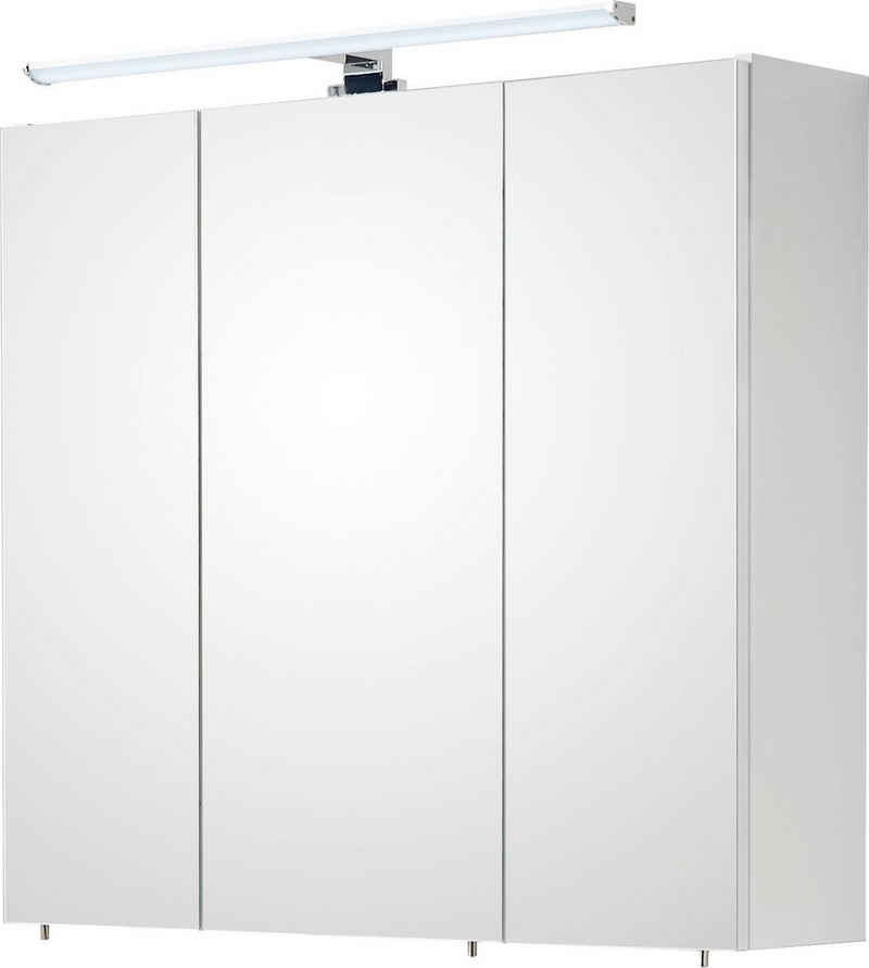 Saphir Spiegelschrank Quickset 360 Badschrank, 3 Spiegeltüren, 6 Einlegeböden, 75 cm breit inkl. LED-Beleuchtung, Türdämpfer, Schalter-/Steckdosenkombination