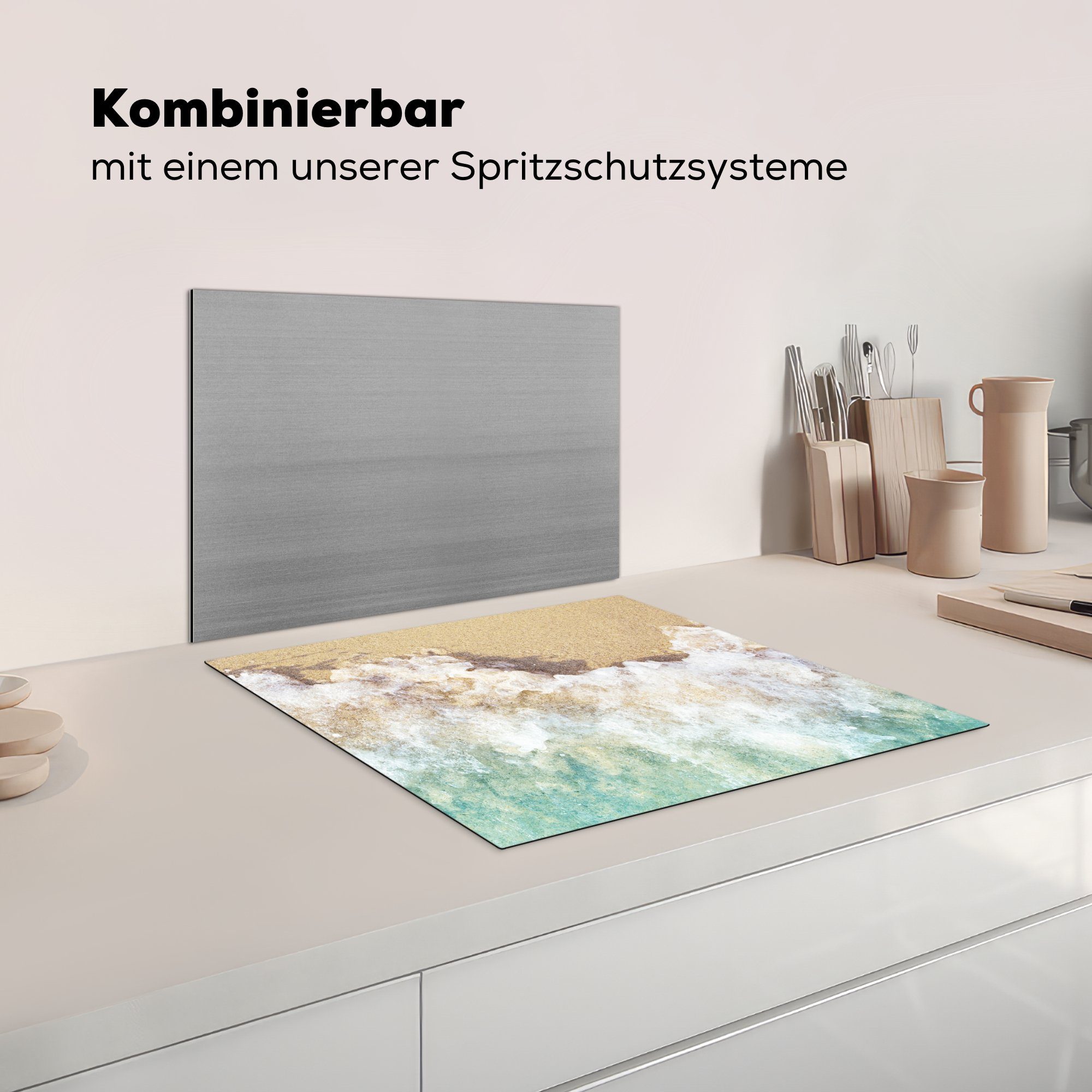 Ceranfeldabdeckung Induktionsschutz, Herdblende-/Abdeckplatte cm, (1 - Golf MuchoWow Vinyl, Wasser, - 59x51 Strand tlg), Meer - Induktionskochfeld,