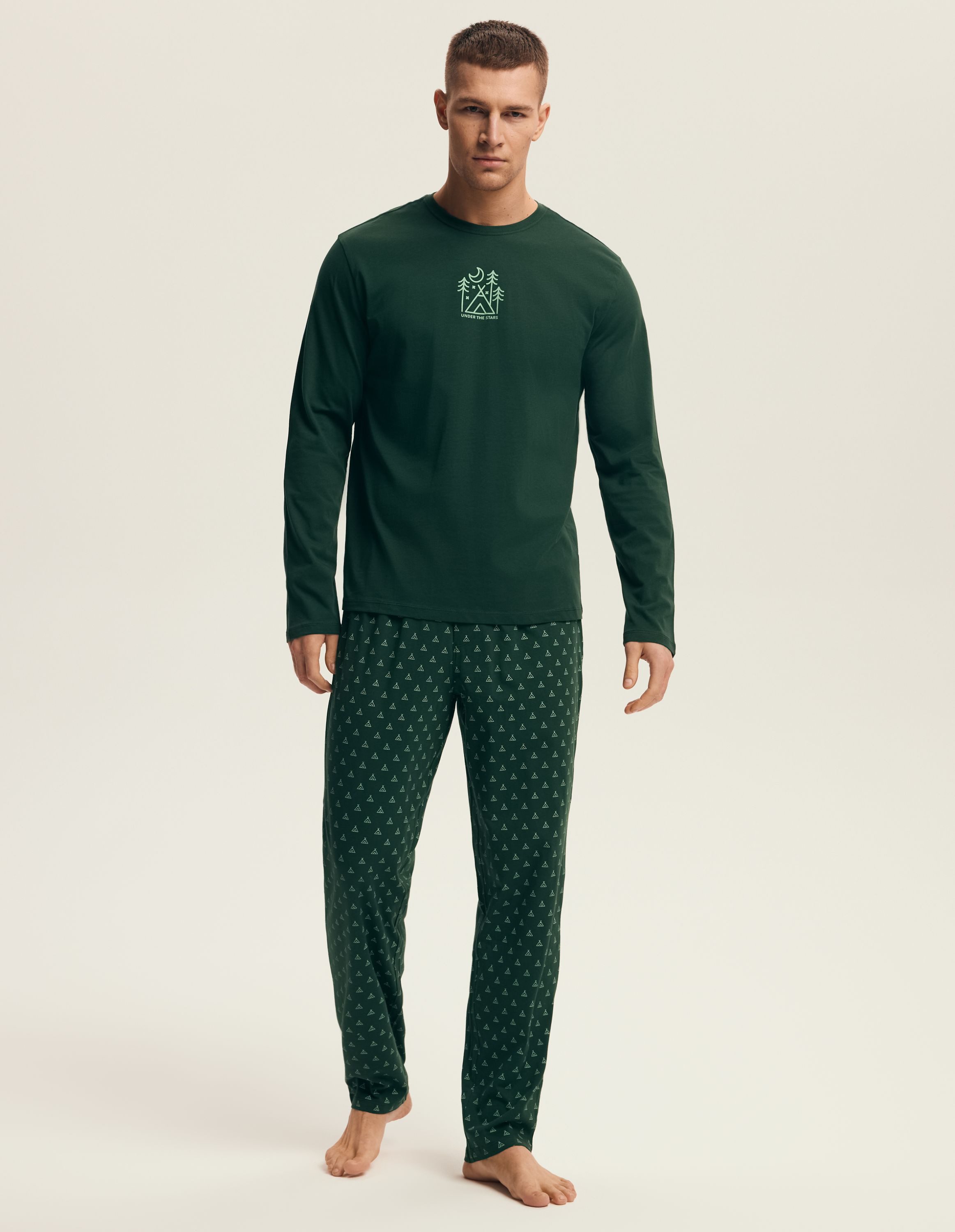 Henderson Schlafanzug Schlafanzug Langarm Rundhalsausschnitt lange Hose Baumwolle Print Lush (2 tlg)