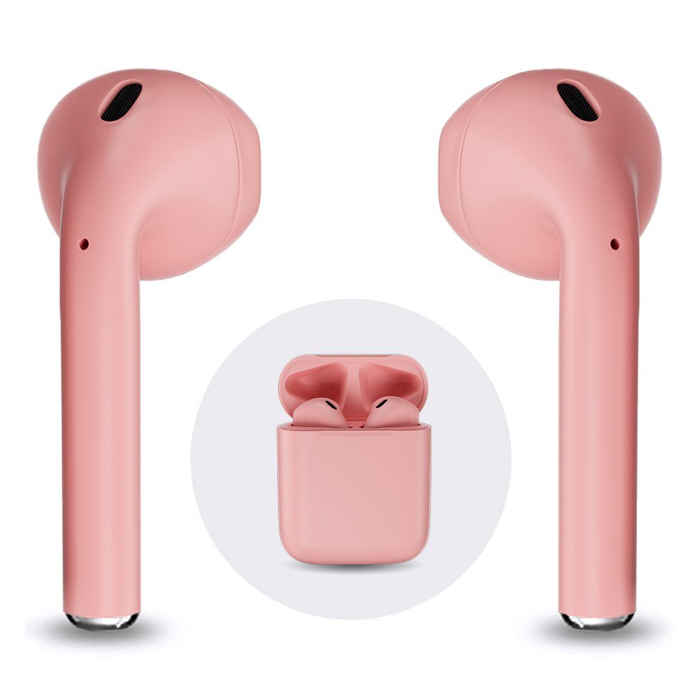 Leicke Twin Mini Pro Edition QI Bluetooth-Kopfhörer (Freisprechfunktion, Auto-Pairing, Siri und Google-Assistant, Bluetooth, TWS, Berührungssensor, schweißresistent) rosa