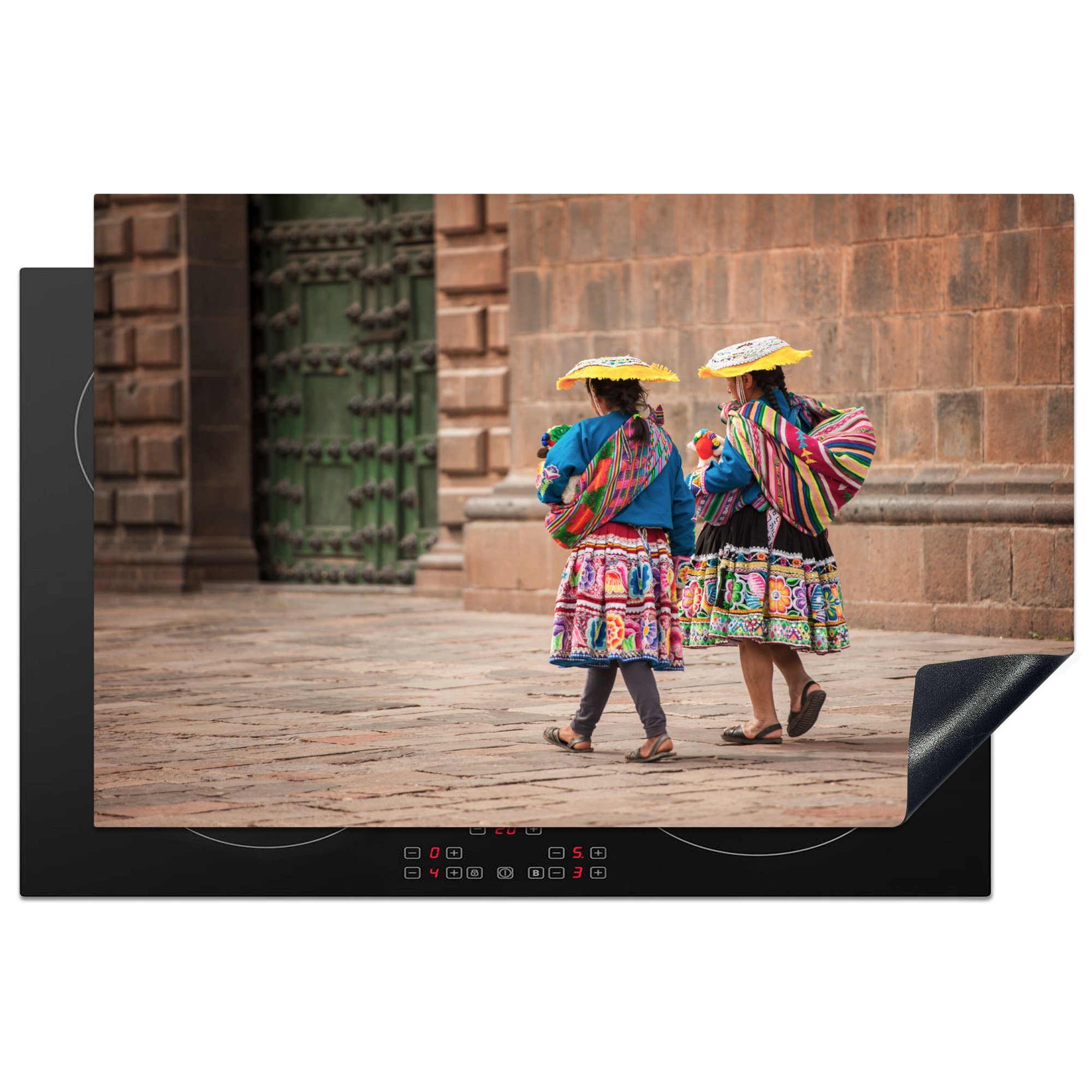 MuchoWow Herdblende-/Abdeckplatte Zwei indische Kinder beim Spaziergang, Vinyl, (1 tlg), 81x52 cm, Induktionskochfeld Schutz für die küche, Ceranfeldabdeckung