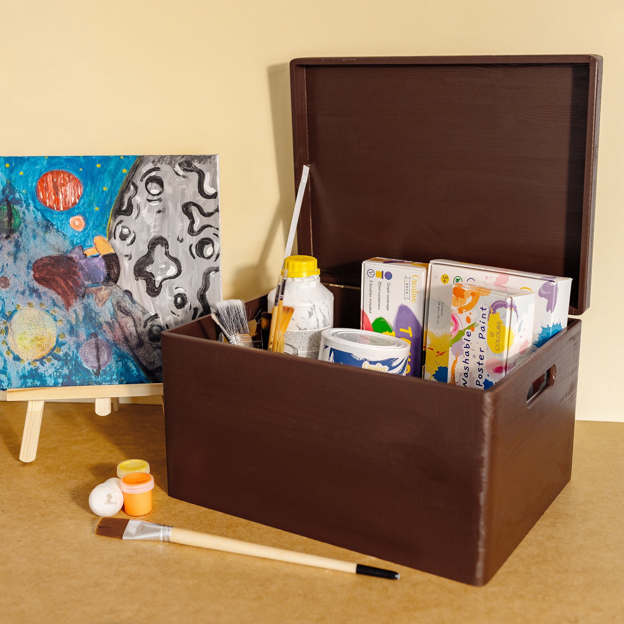 Creative Deco Holzkiste mit Deckel XXL groß 40x30x24 cm Erinnerungsbox Baby Holzbox, mit Griffen, Scharnieren